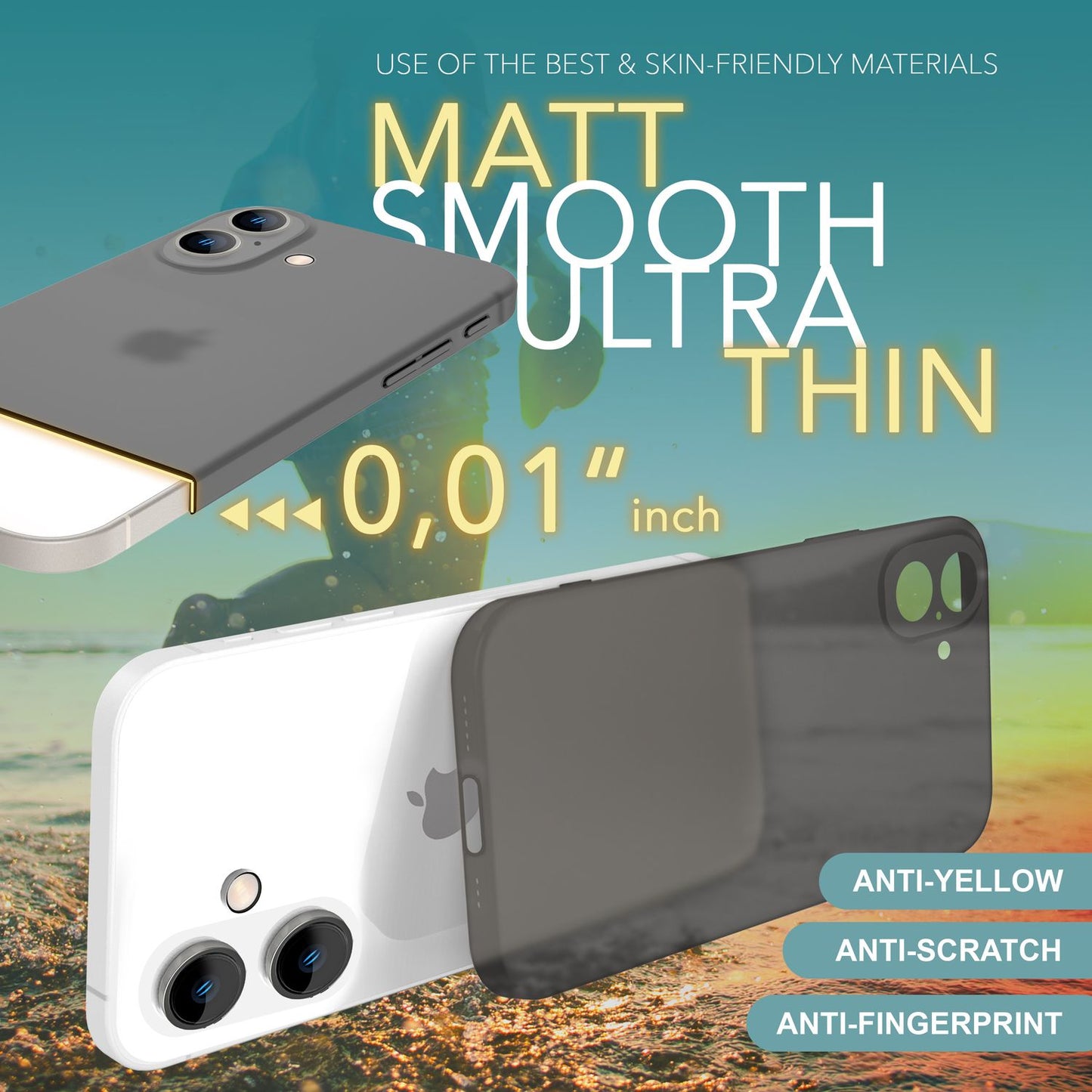 NALIA afar þunnt verndarhulstur fyrir iPhone 16 Plus, 0,3 mm þunnt, ultra-þunnt hulstur, hálfgagnsætt símahulstur