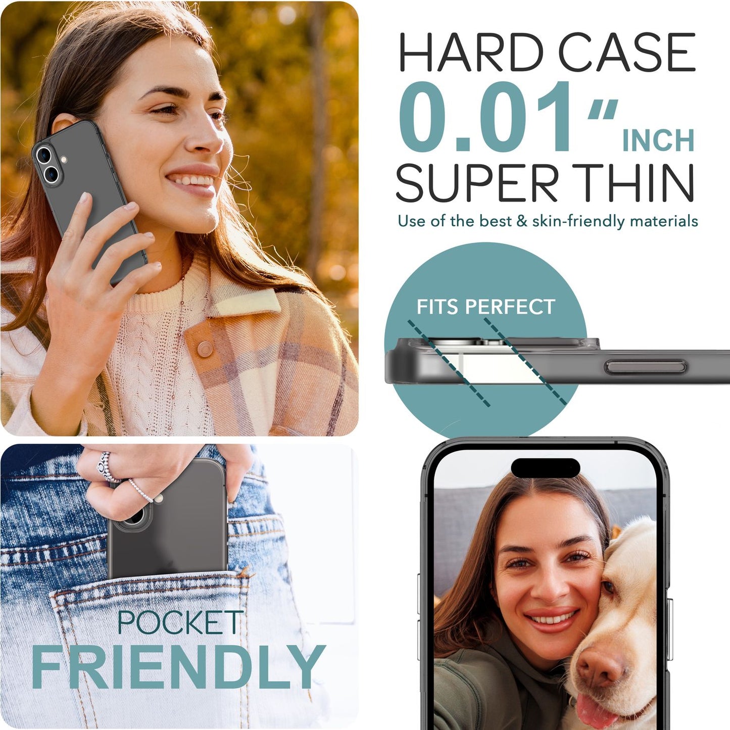 NALIA afar þunnt verndarhulstur fyrir iPhone 16 Plus, 0,3 mm þunnt, ultra-þunnt hulstur, hálfgagnsætt símahulstur