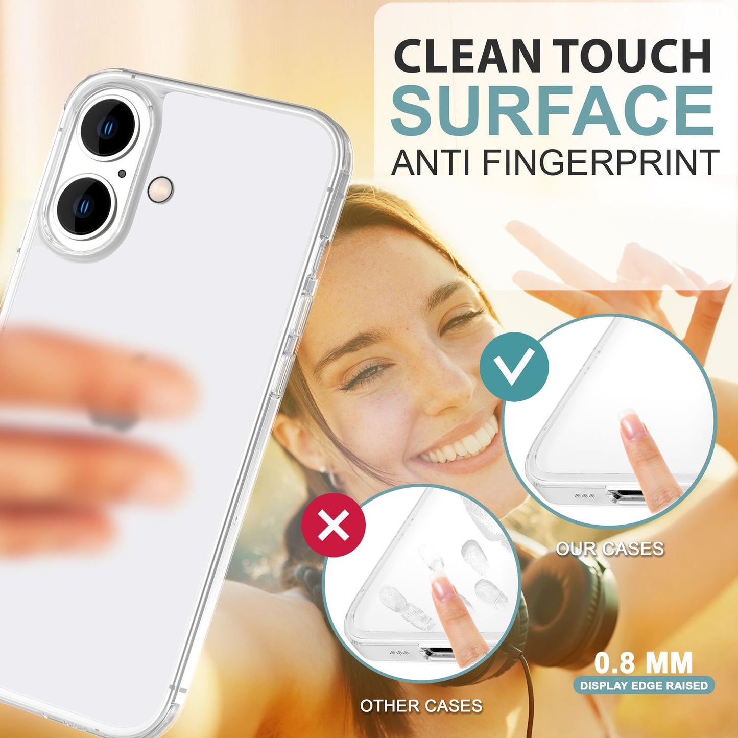 NALIA afar þunnt verndarhulstur fyrir iPhone 16 Plus, 0,3 mm þunnt, ultra-þunnt hulstur, hálfgagnsætt símahulstur