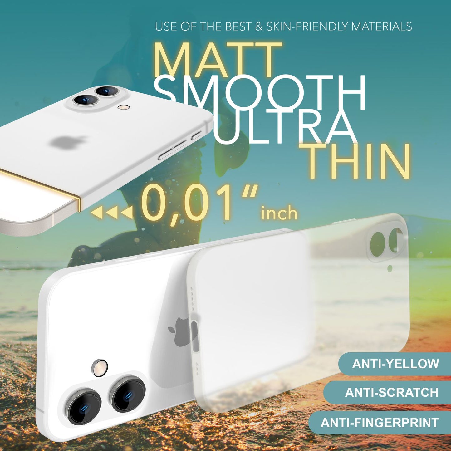 NALIA afar þunnt verndarhulstur fyrir iPhone 16 Plus, 0,3 mm þunnt, ultra-þunnt hulstur, hálfgagnsætt símahulstur