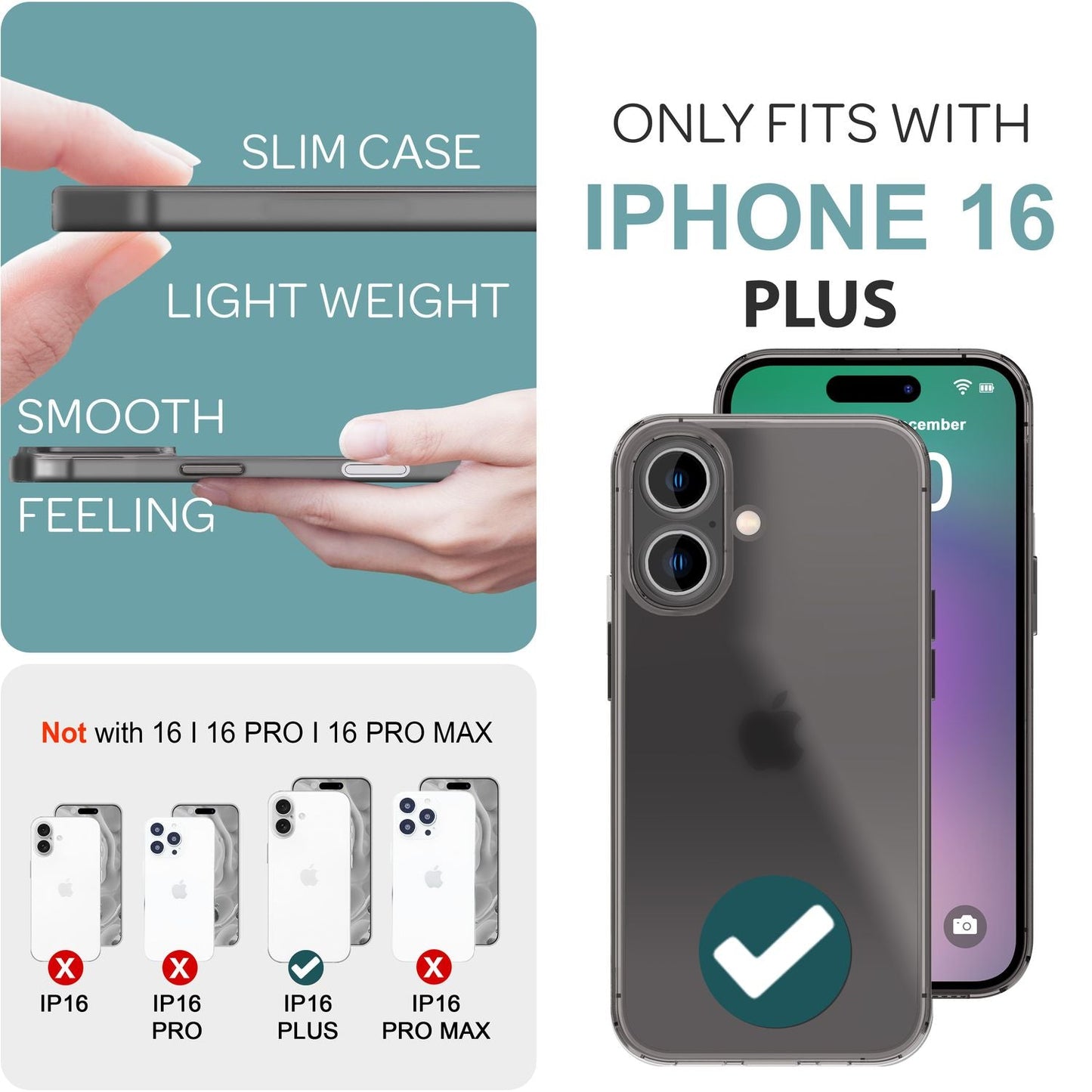 NALIA afar þunnt verndarhulstur fyrir iPhone 16 Plus, 0,3 mm þunnt, ultra-þunnt hulstur, hálfgagnsætt símahulstur