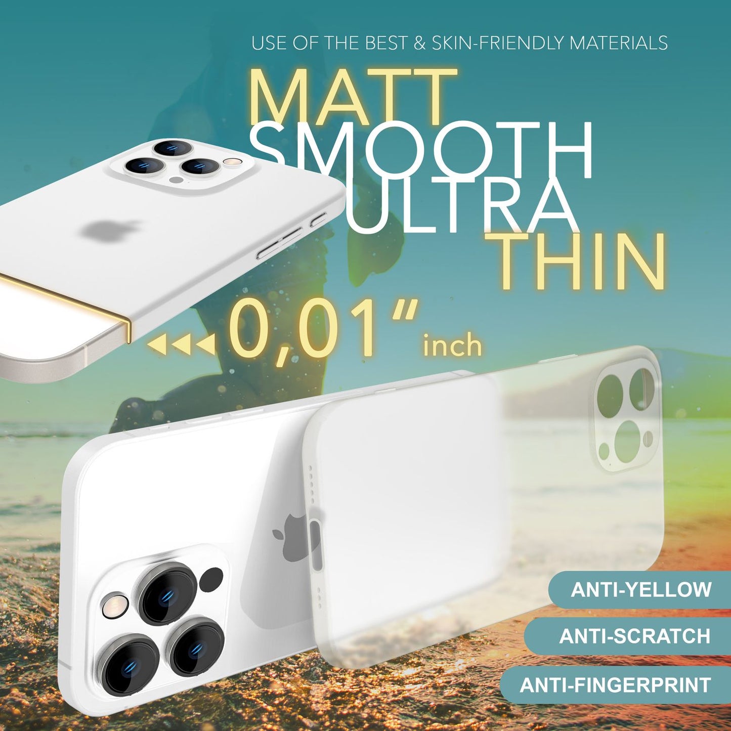 NALIA afar þunnt verndarhulstur fyrir iPhone 16 Pro, 0,3 mm þunnt, ultra-þunnt hulstur, hálfgagnsætt símahulstur