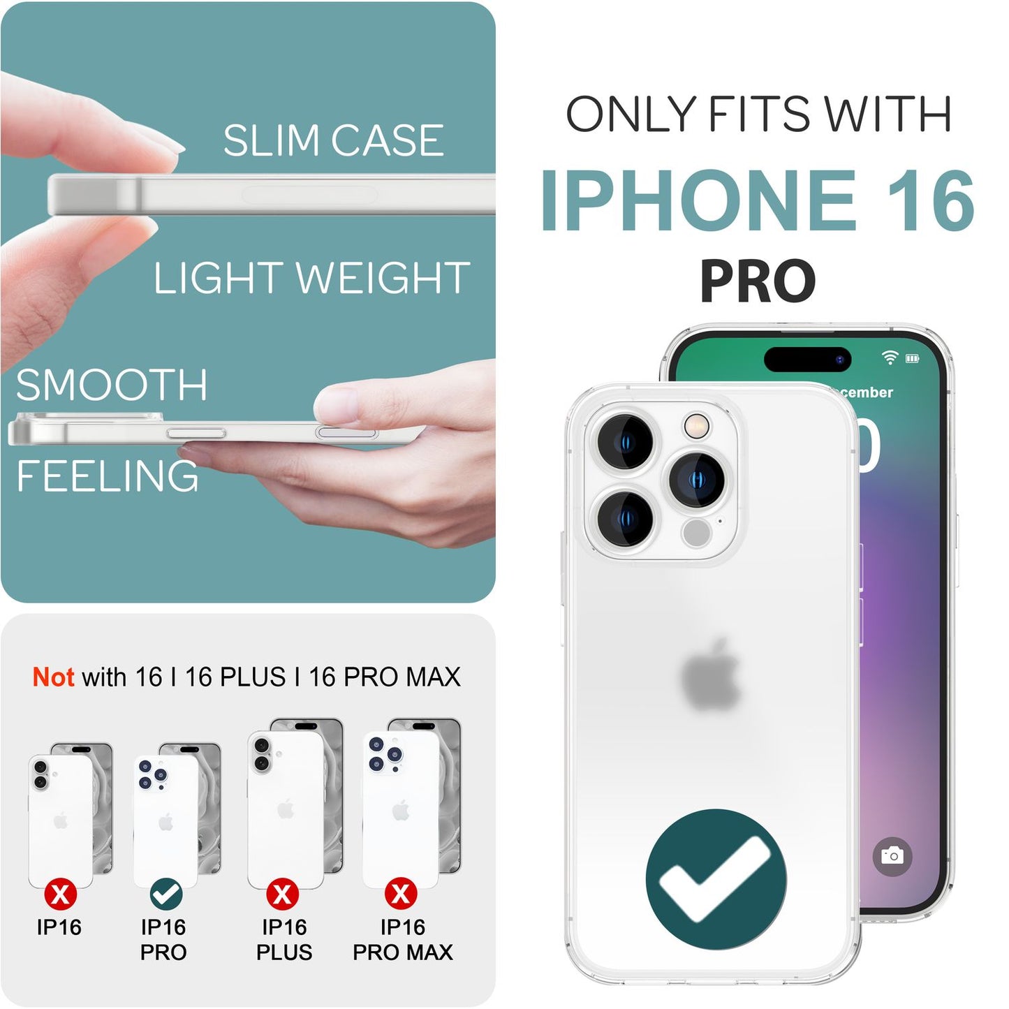 NALIA afar þunnt verndarhulstur fyrir iPhone 16 Pro, 0,3 mm þunnt, ultra-þunnt hulstur, hálfgagnsætt símahulstur