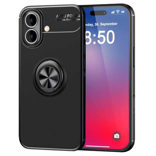 NALIA hlífðarhulstur með hring fyrir iPhone 16, mattsvart sílikonhulstur með 360° fingurfestingu fyrir standvirkni