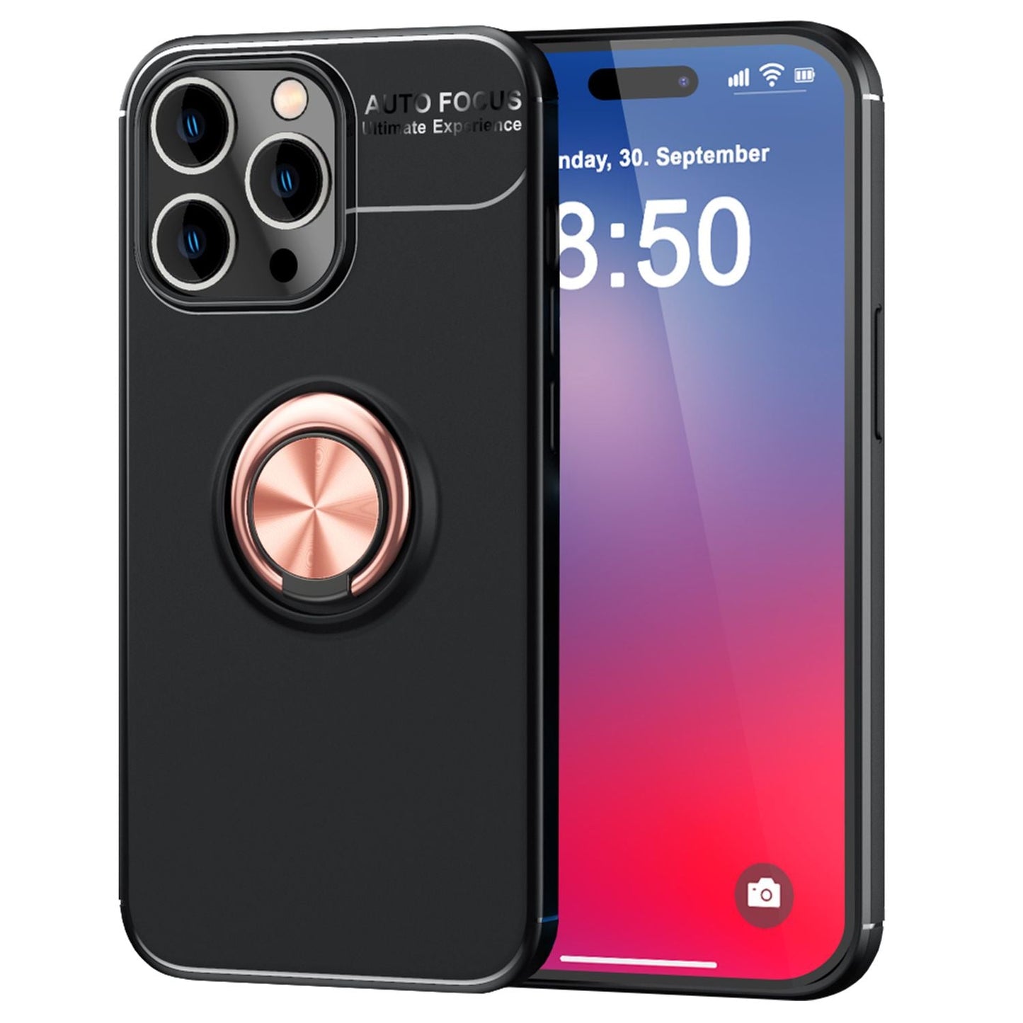 NALIA hlífðarhulstur með hring fyrir iPhone 16 Pro, mattsvart sílikonhulstur með 360° fingurfestingu fyrir stand