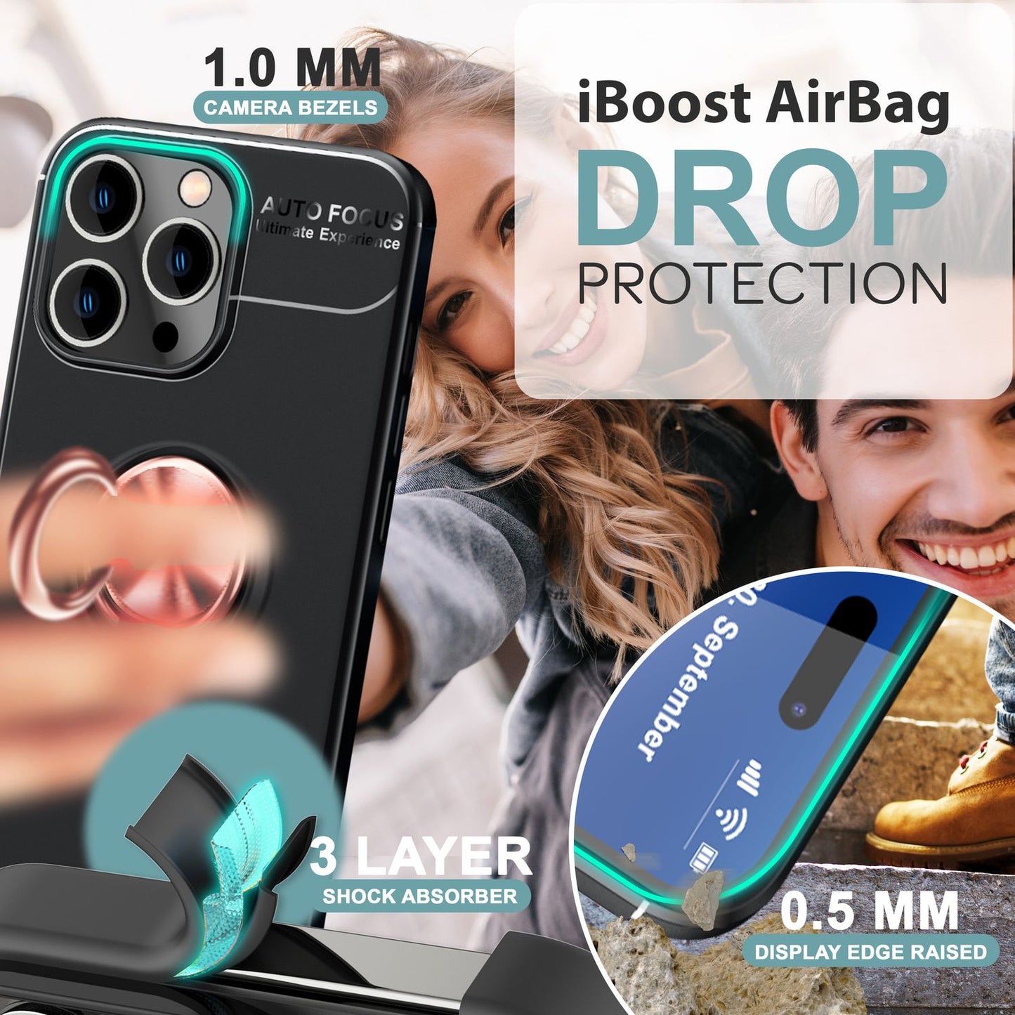 NALIA hlífðarhulstur með hring fyrir iPhone 16 Pro Max, mattsvart sílikonhulstur með 360° fingurfestingu fyrir stand