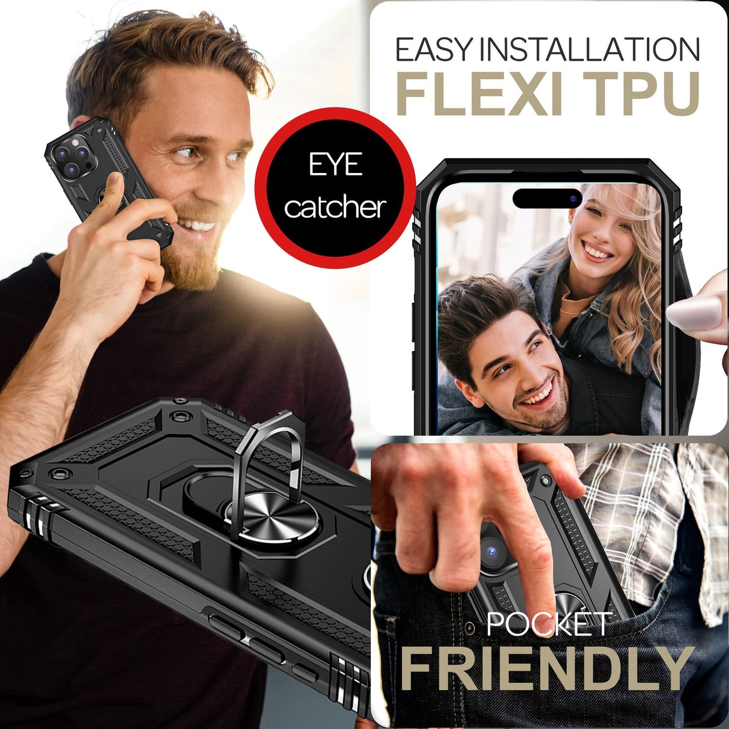 NALIA Military-Style Ringhülle für iPhone 16, Extrem Schutz Panzer Handyhülle, Hardcase Hülle mit 360° Ring