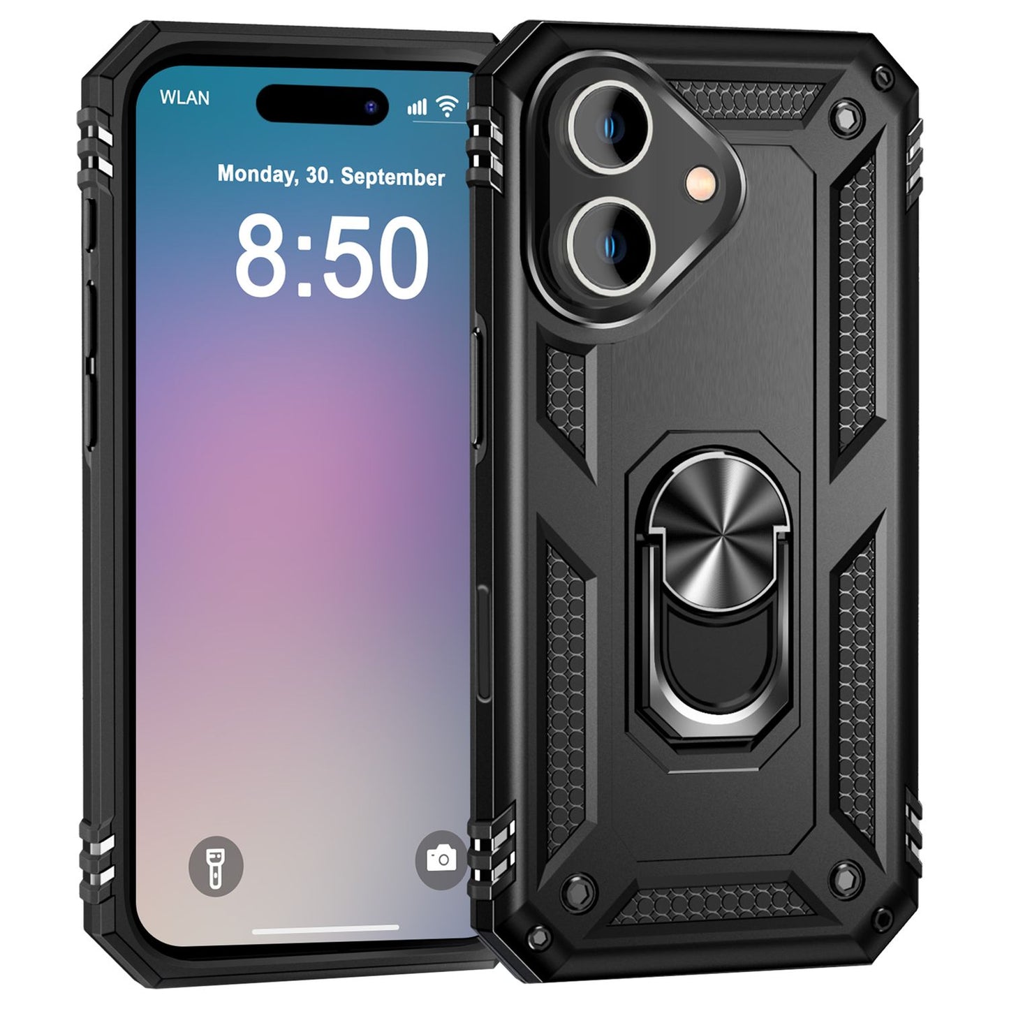 NALIA Military-Style Ring Case for iPhone 16 Plus, Extreme Protection Armored Phone Case, Hard Case with 360° Ring