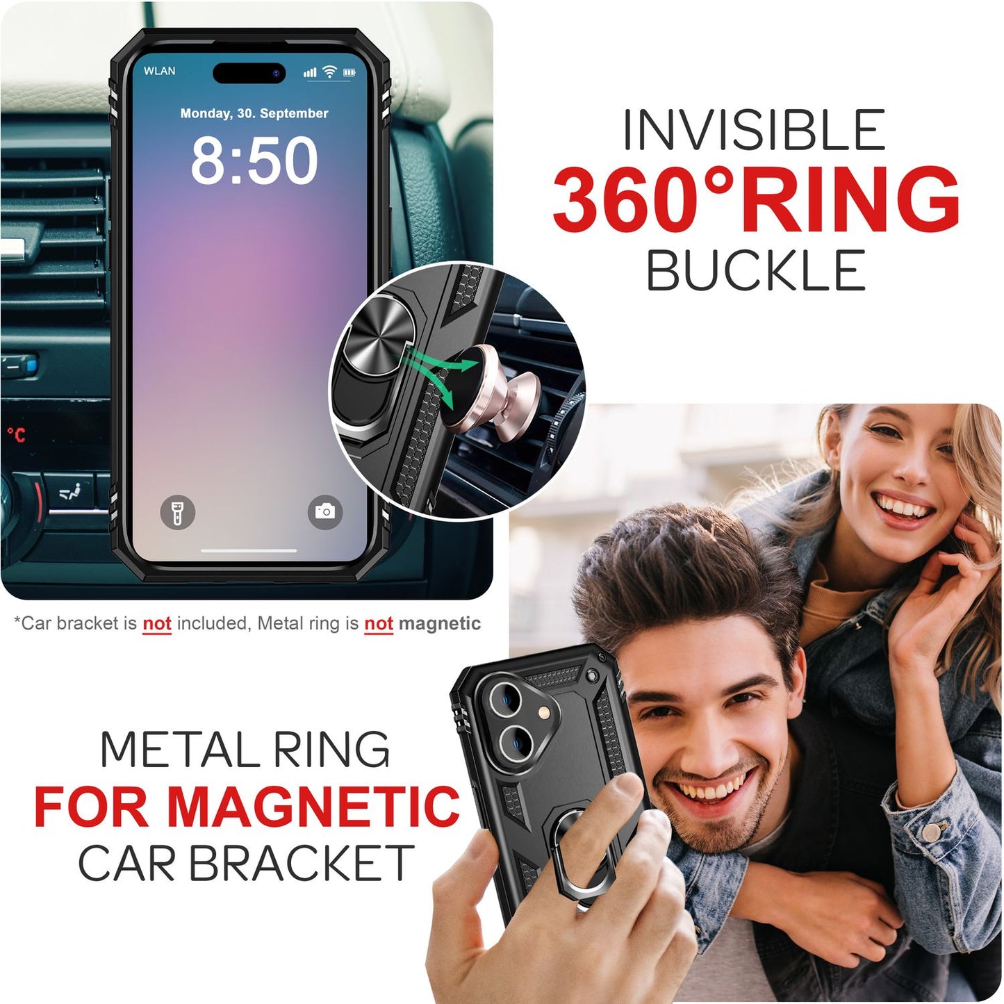 NALIA Military-Style Ring Case for iPhone 16 Plus, Extreme Protection Armored Phone Case, Hard Case with 360° Ring