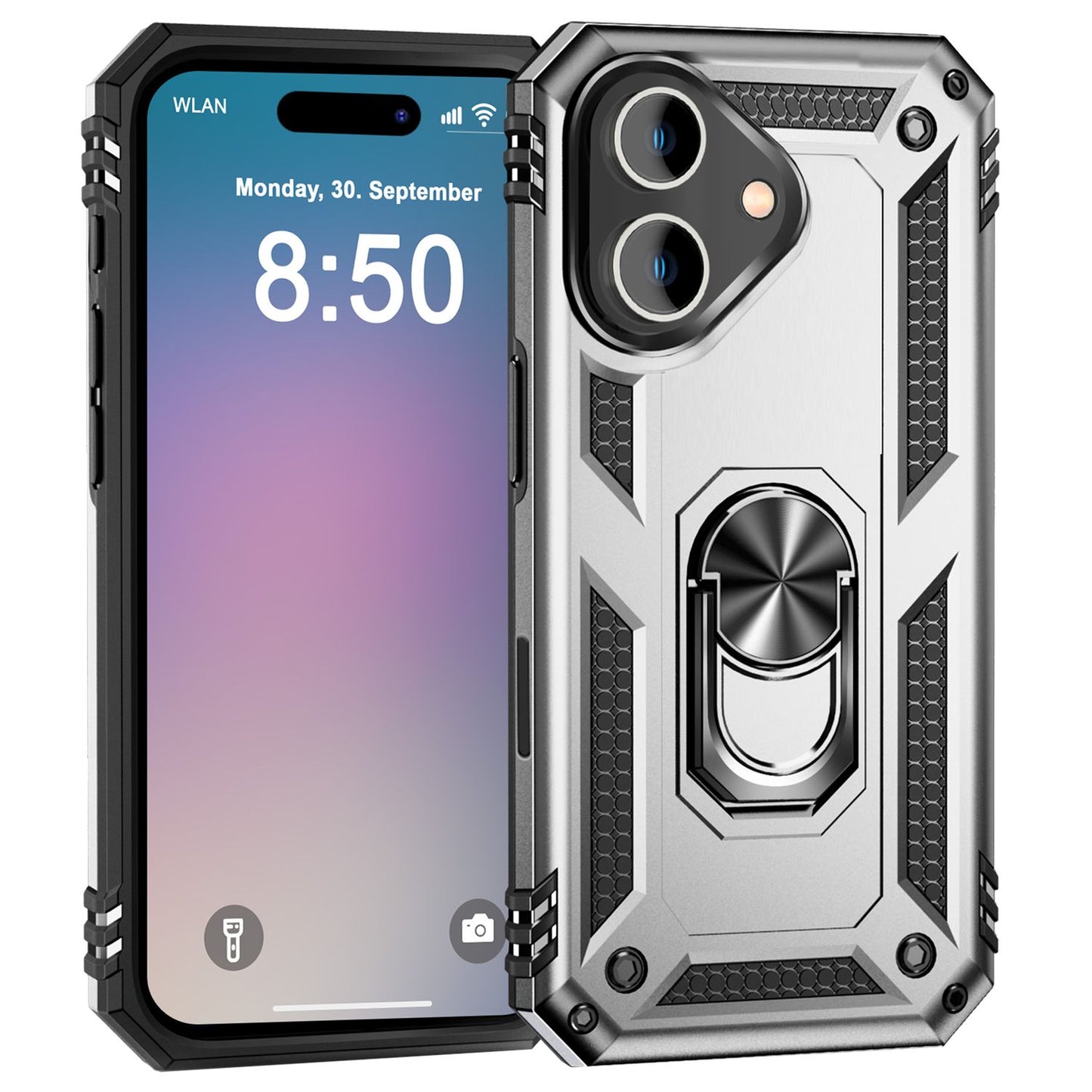 NALIA Military-Style Ring Case for iPhone 16 Plus, Extreme Protection Armored Phone Case, Hard Case with 360° Ring