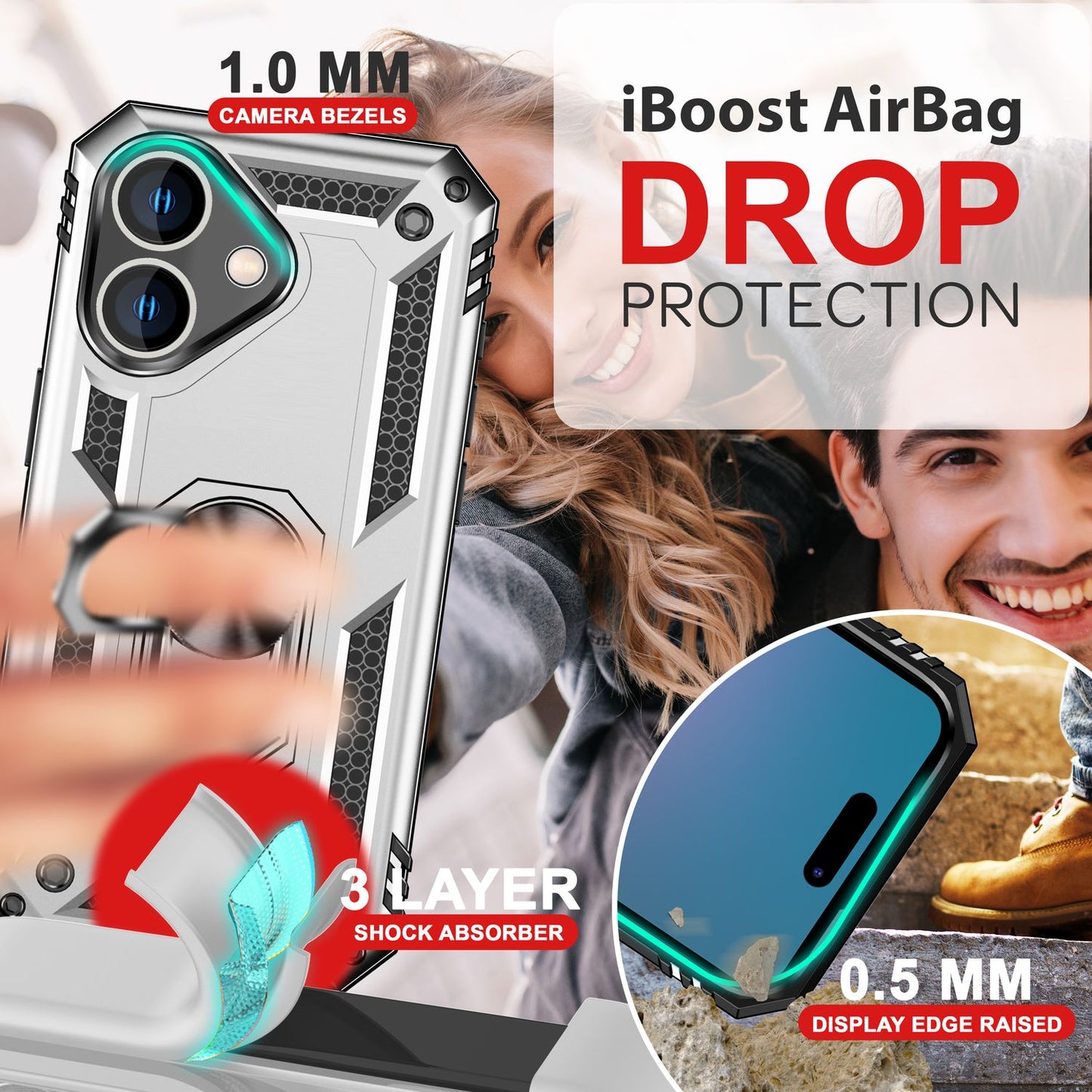 NALIA Military-Style Ring Case for iPhone 16 Plus, Extreme Protection Armored Phone Case, Hard Case with 360° Ring