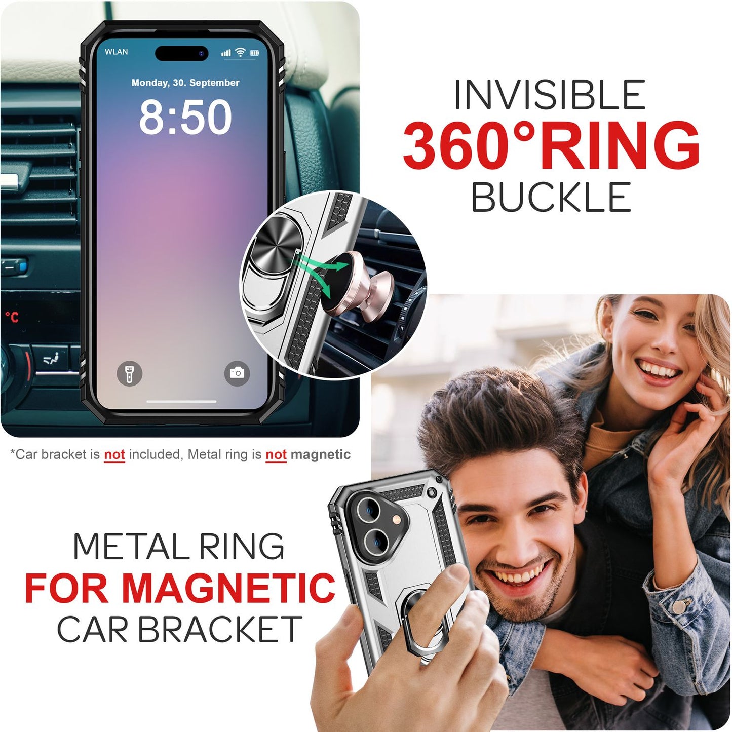 NALIA Military-Style Ring Case for iPhone 16 Plus, Extreme Protection Armored Phone Case, Hard Case with 360° Ring