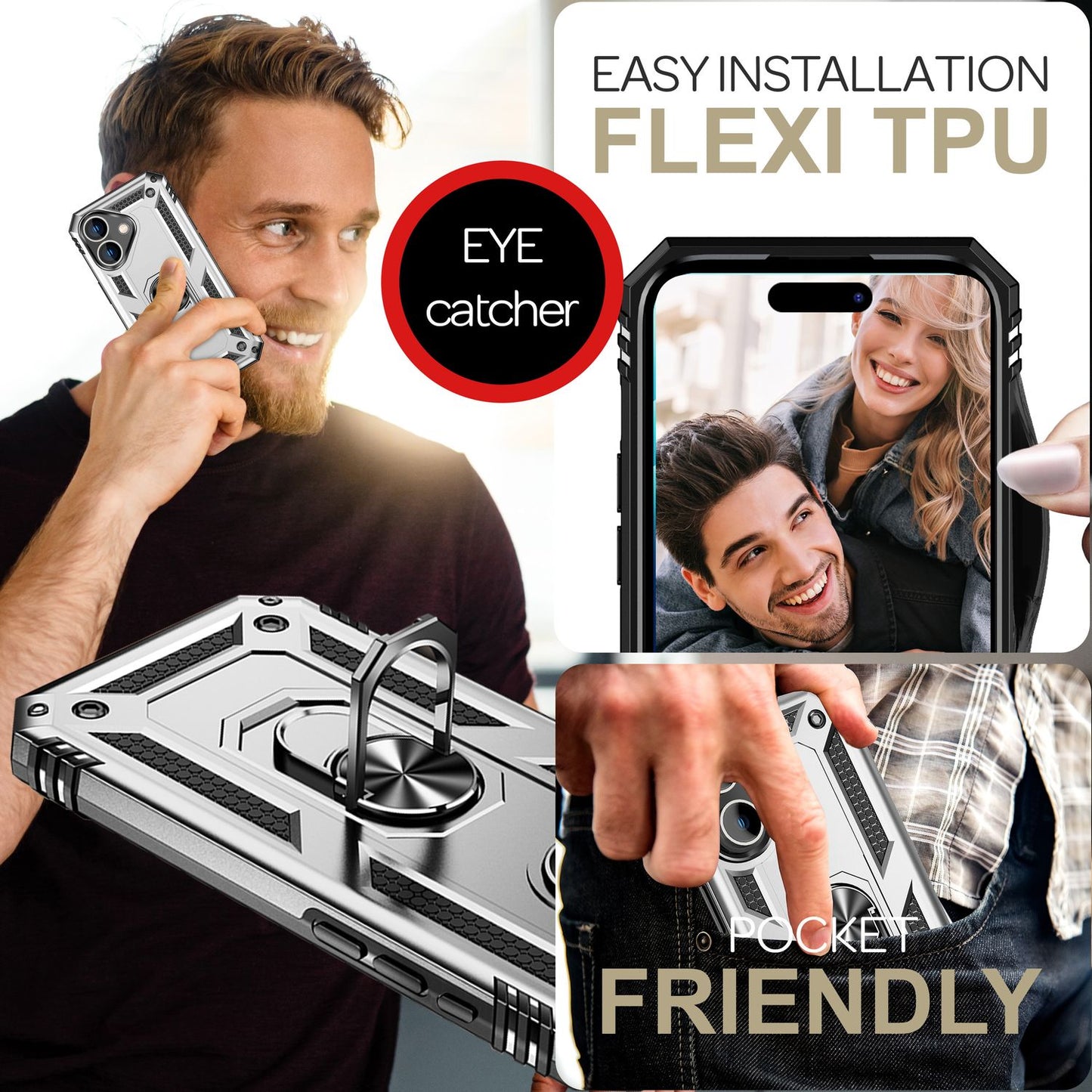 NALIA Military-Style Ring Case for iPhone 16 Plus, Extreme Protection Armored Phone Case, Hard Case with 360° Ring