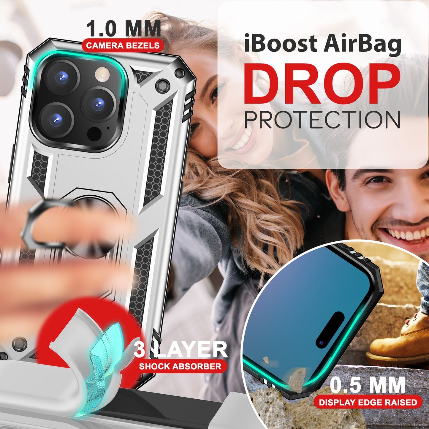 NALIA Military-Style Ringhülle für iPhone 16 Pro, Extrem Schutz Panzer Handyhülle, Hardcase Hülle mit 360° Ring