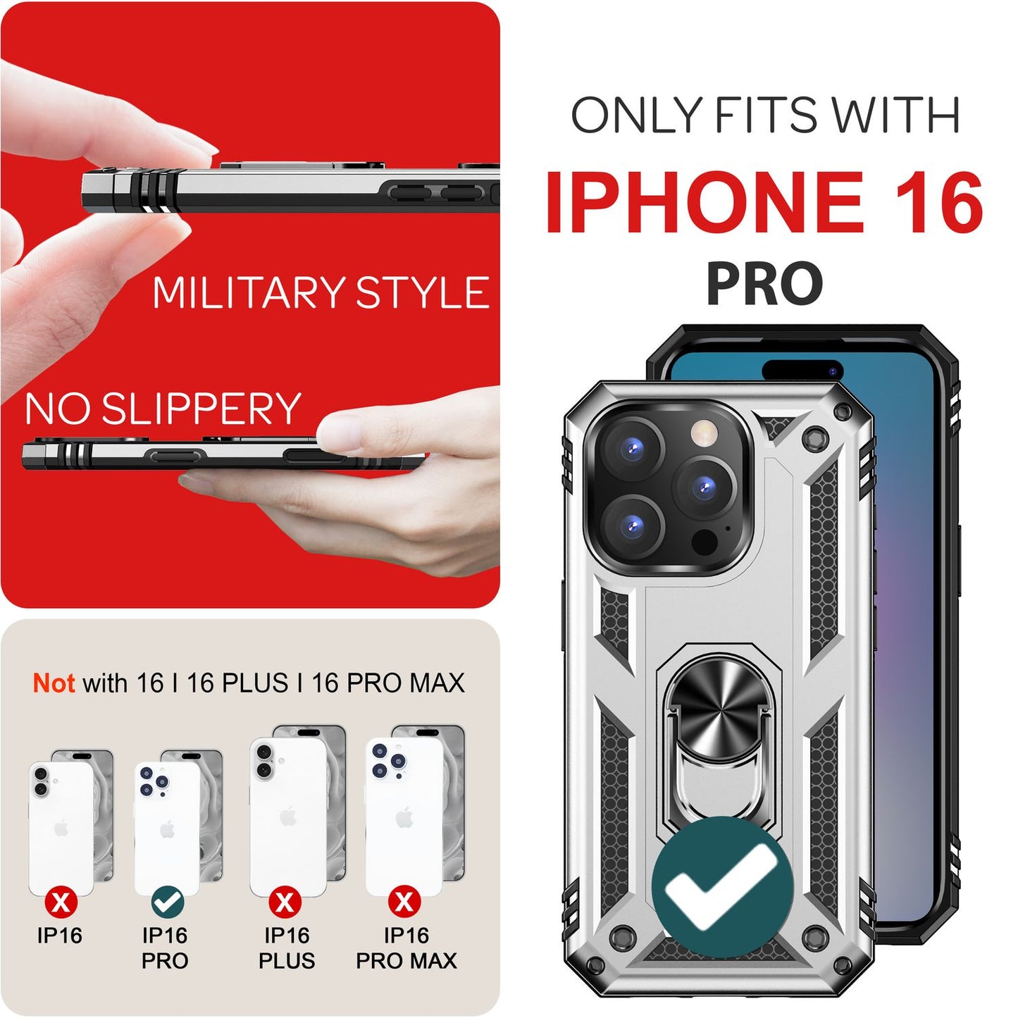 NALIA Military-Style Ringhülle für iPhone 16 Pro, Extrem Schutz Panzer Handyhülle, Hardcase Hülle mit 360° Ring