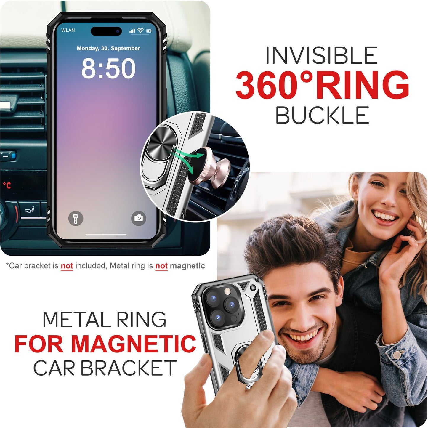 NALIA Military-Style Ringhülle für iPhone 16 Pro, Extrem Schutz Panzer Handyhülle, Hardcase Hülle mit 360° Ring