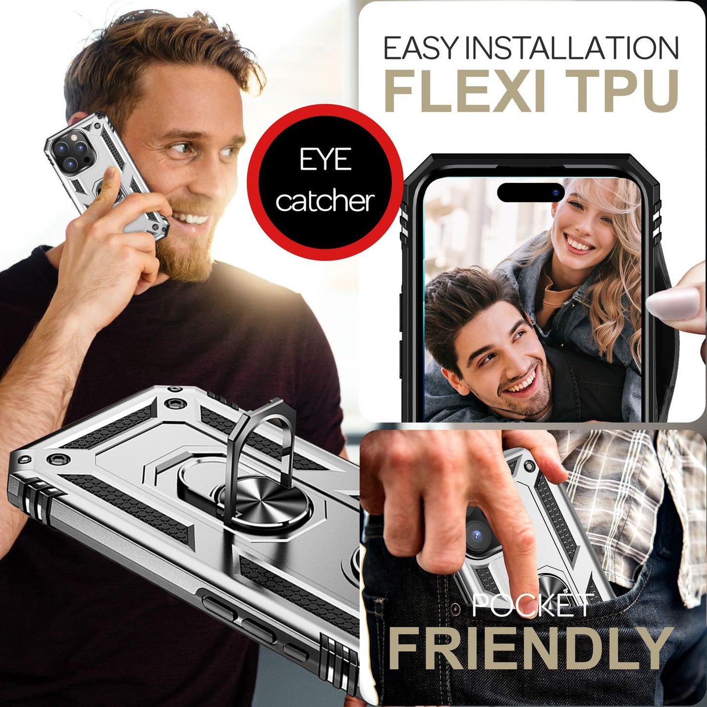 NALIA Military-Style Ringhülle für iPhone 16 Pro, Extrem Schutz Panzer Handyhülle, Hardcase Hülle mit 360° Ring