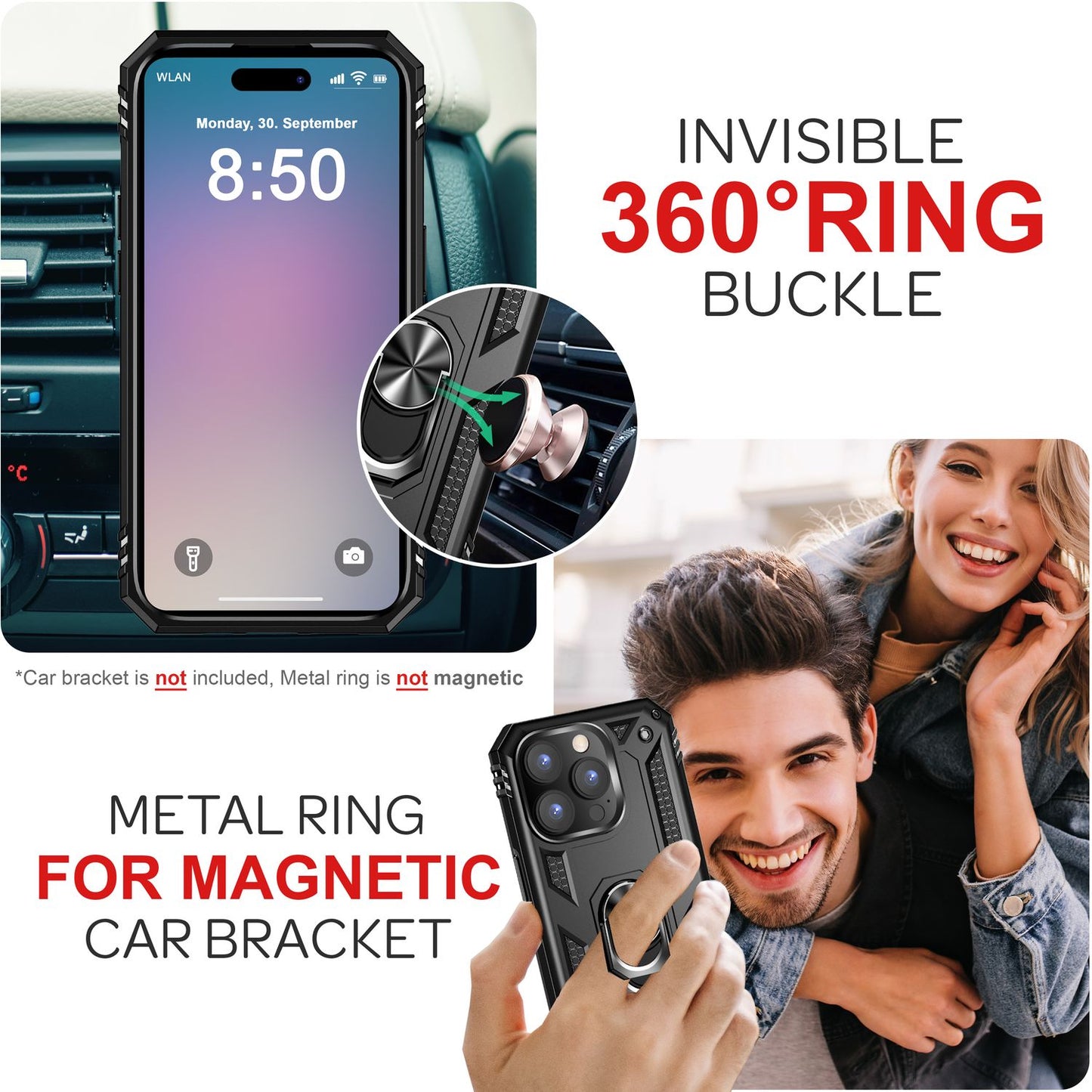 NALIA Military-Style Ring Case for iPhone 16 Pro Max, Extreme Protection Phone Case, Hard Case with 360° Ring