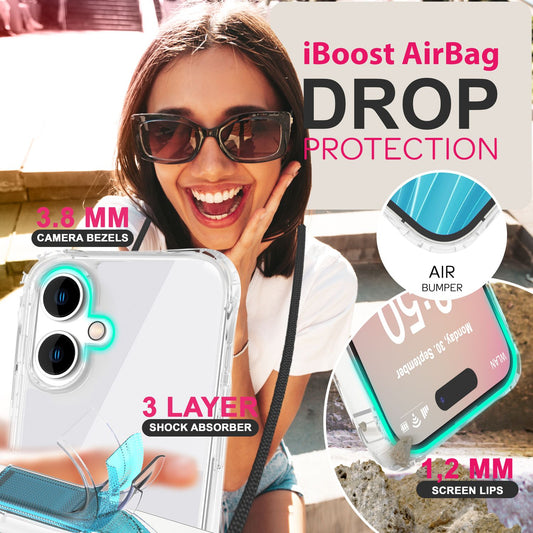 NALIA Clear Case with Neck Strap for iPhone 16, Transparent Protective Case with Phone Chain, Phone Case