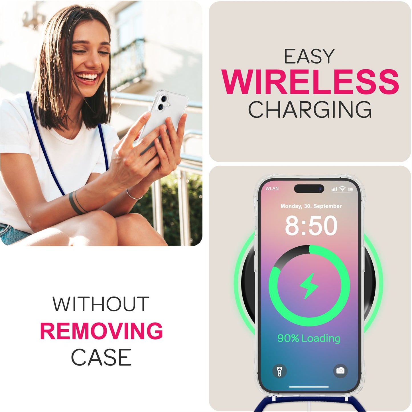 NALIA Clear Case with Neck Strap for iPhone 16, Transparent Protective Case with Phone Chain, Phone Case