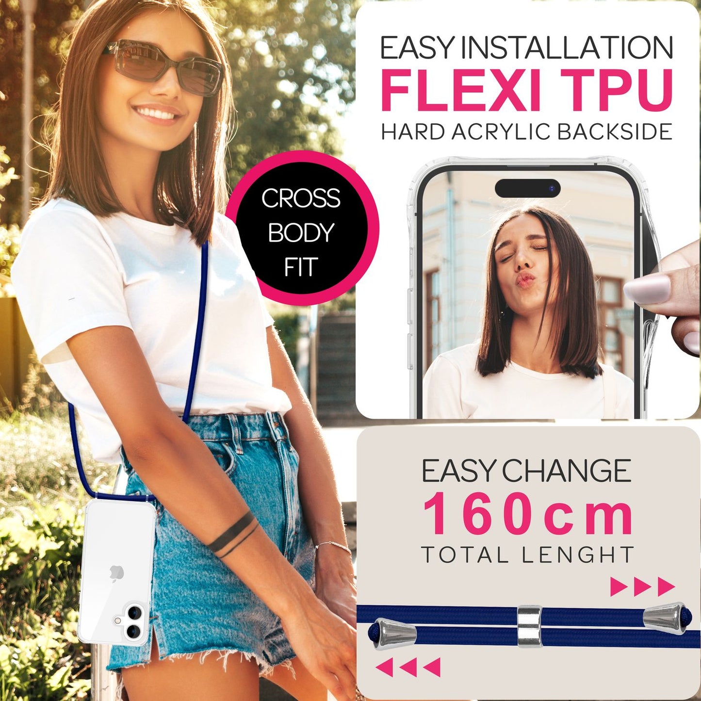 NALIA Clear Case with Neck Strap for iPhone 16, Transparent Protective Case with Phone Chain, Phone Case