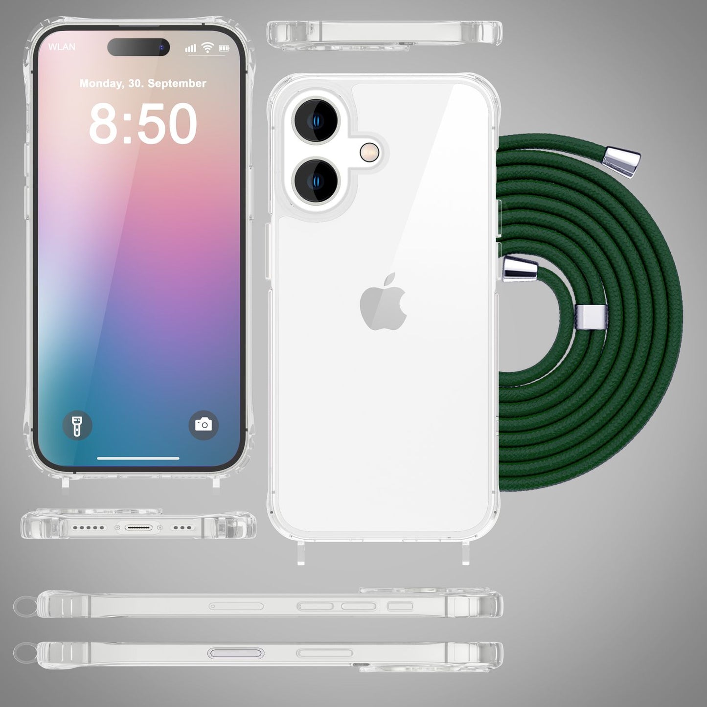 NALIA Clear Case with Neck Strap for iPhone 16, Transparent Protective Case with Phone Chain, Phone Case
