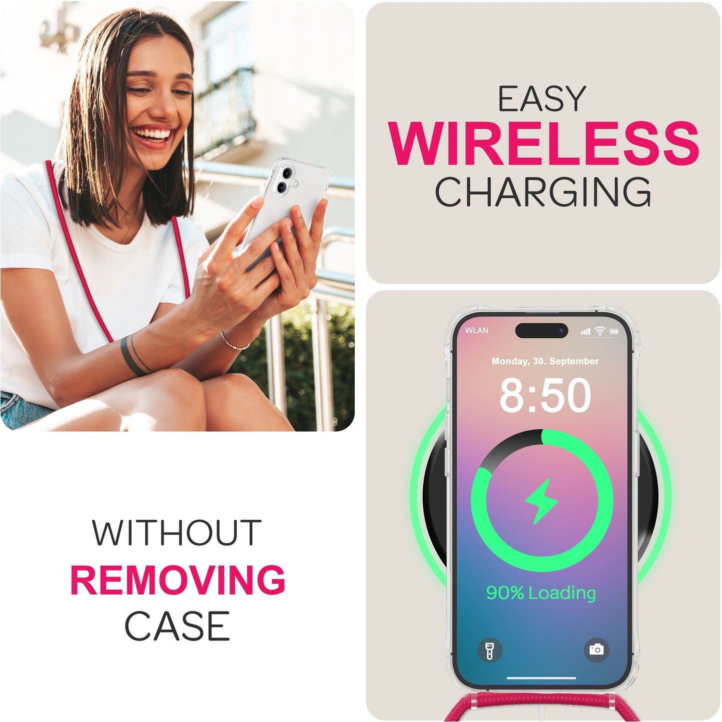 NALIA Clear Case with Neck Strap for iPhone 16, Transparent Protective Case with Phone Chain, Phone Case