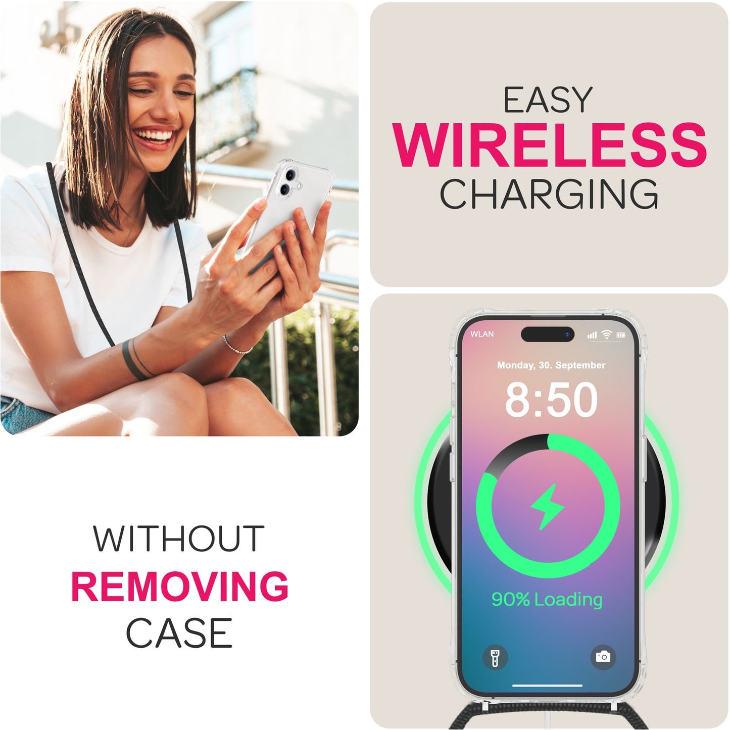 NALIA Clear Case with Neck Strap for iPhone 16 Plus, Transparent Protective Phone Case with Phone Chain