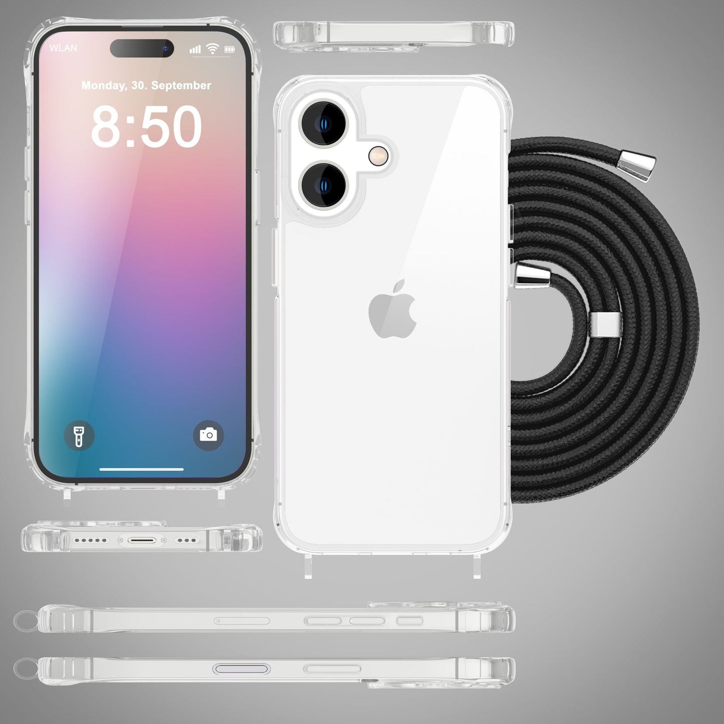 NALIA Clear Case with Neck Strap for iPhone 16 Plus, Transparent Protective Phone Case with Phone Chain