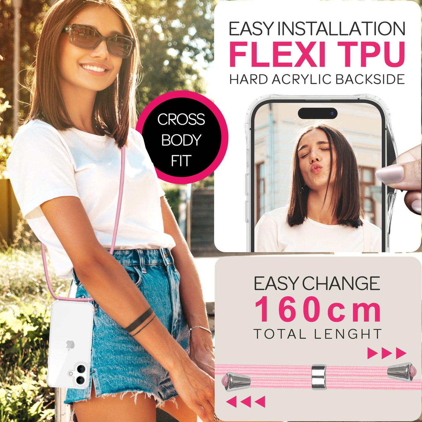 NALIA Clear Case with Neck Strap for iPhone 16 Plus, Transparent Protective Phone Case with Phone Chain