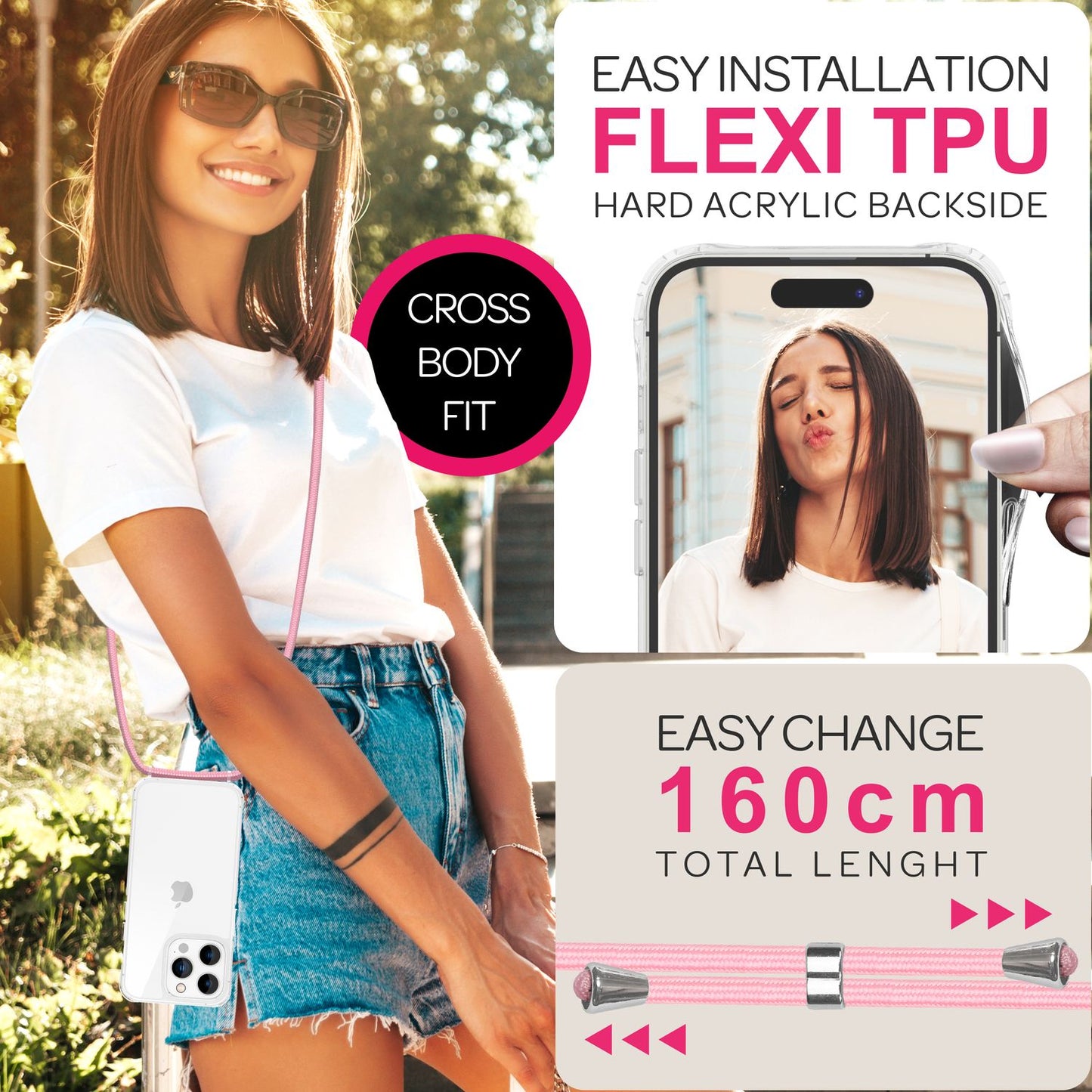 NALIA Clear Case with Neck Strap for iPhone 16 Pro, Transparent Protective Phone Case with Phone Chain