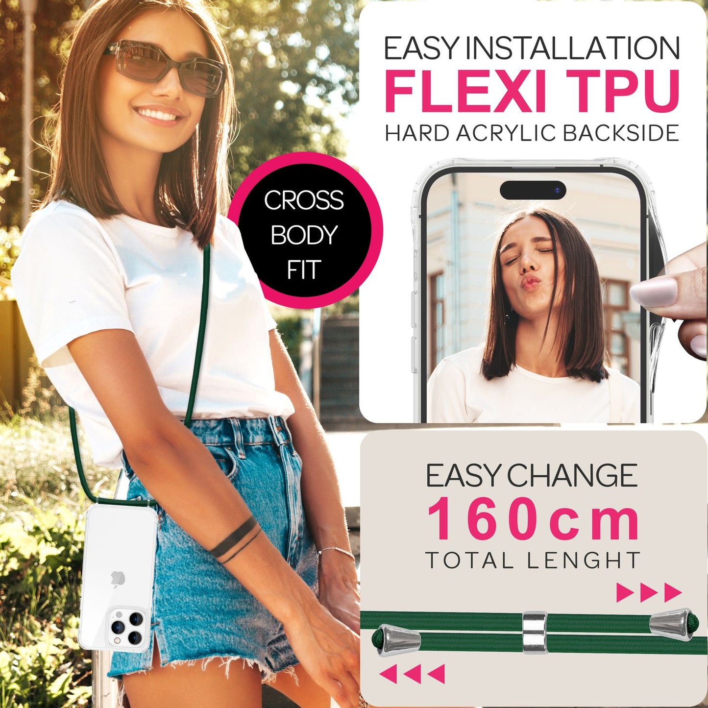 NALIA Clear Case with Neck Strap for iPhone 16 Pro Max, Transparent Hard Phone Case with Phone Chain