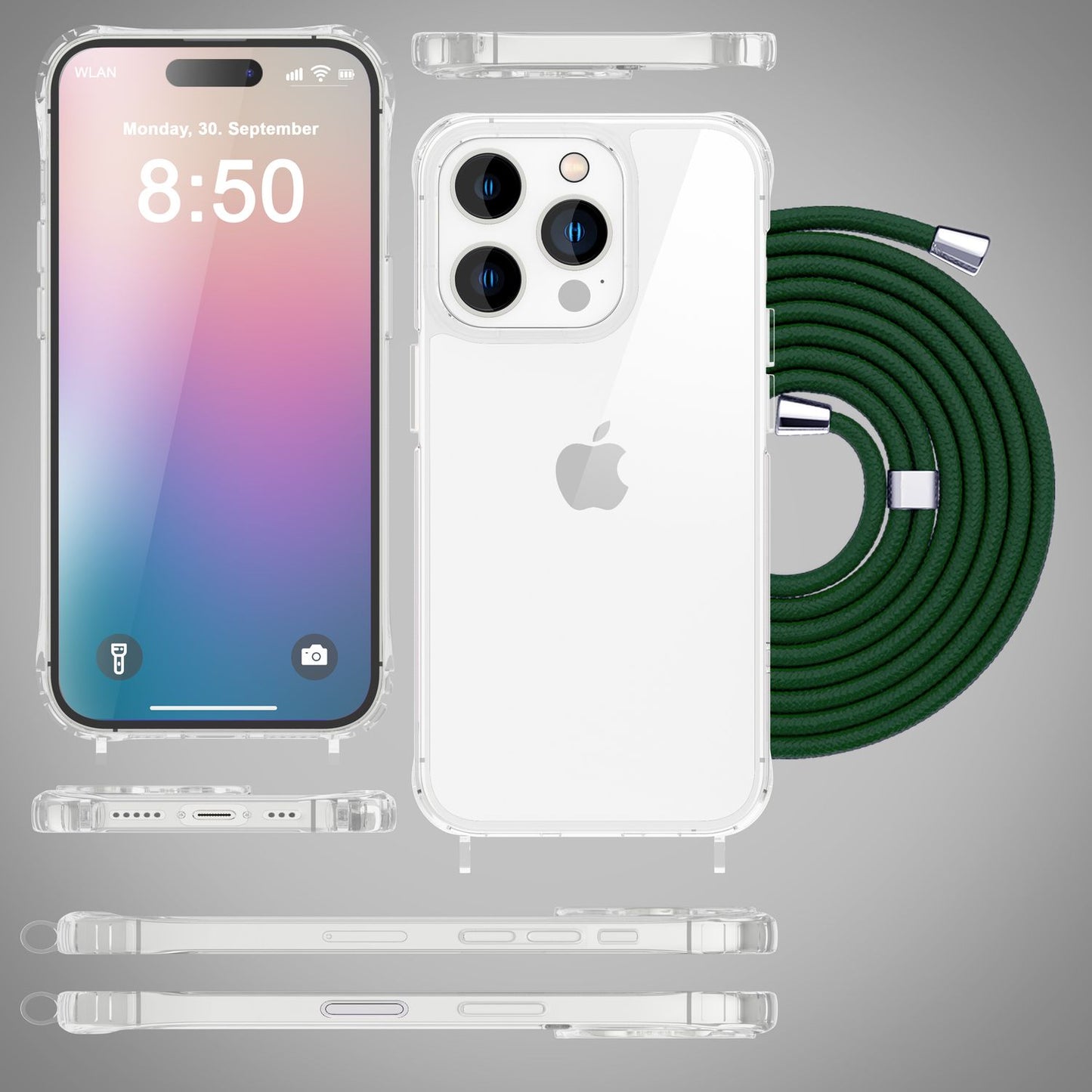 NALIA Clear Case with Neck Strap for iPhone 16 Pro Max, Transparent Hard Phone Case with Phone Chain