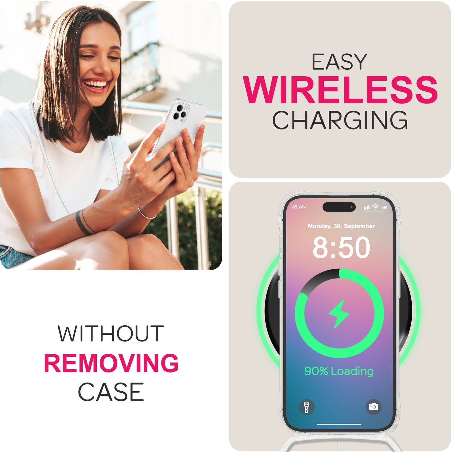 NALIA Clear Case with Neck Strap for iPhone 16 Pro Max, Transparent Hard Phone Case with Phone Chain