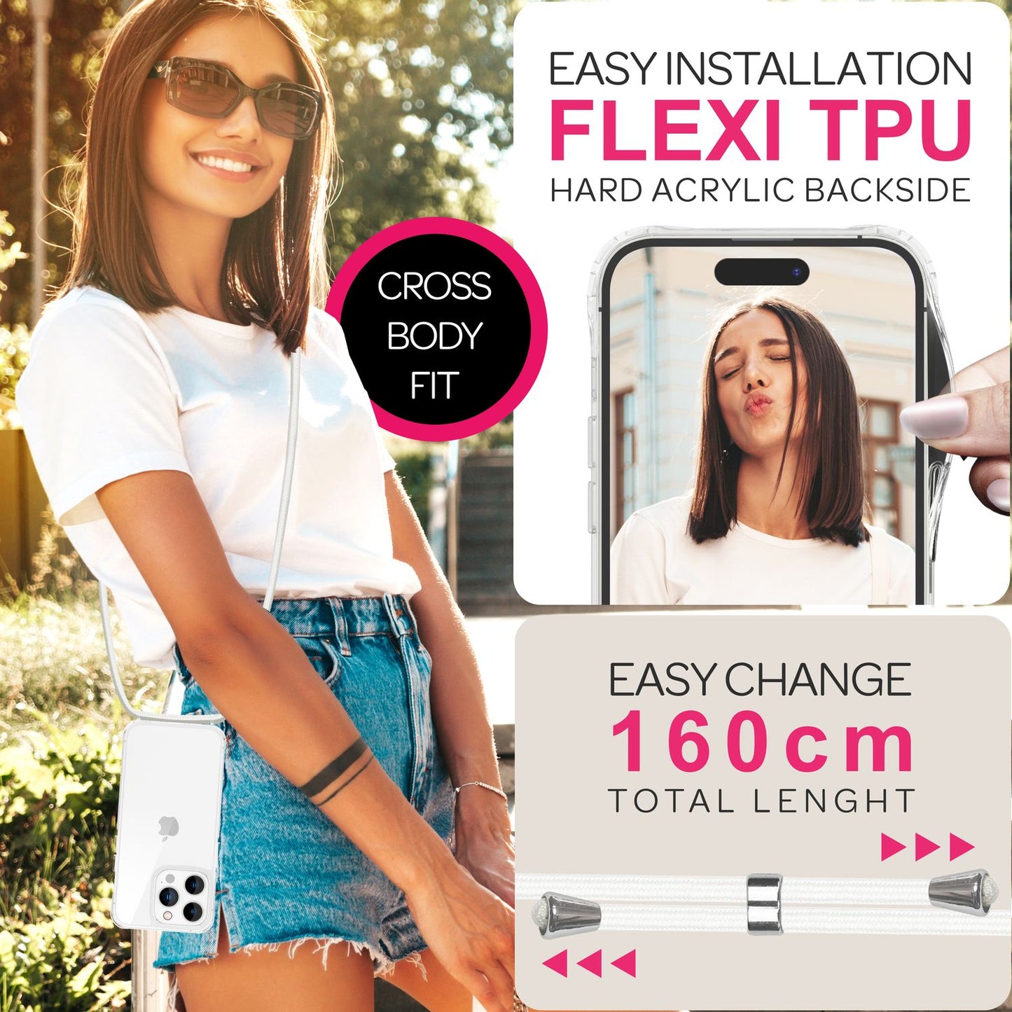 NALIA Clear Case with Neck Strap for iPhone 16 Pro Max, Transparent Hard Phone Case with Phone Chain