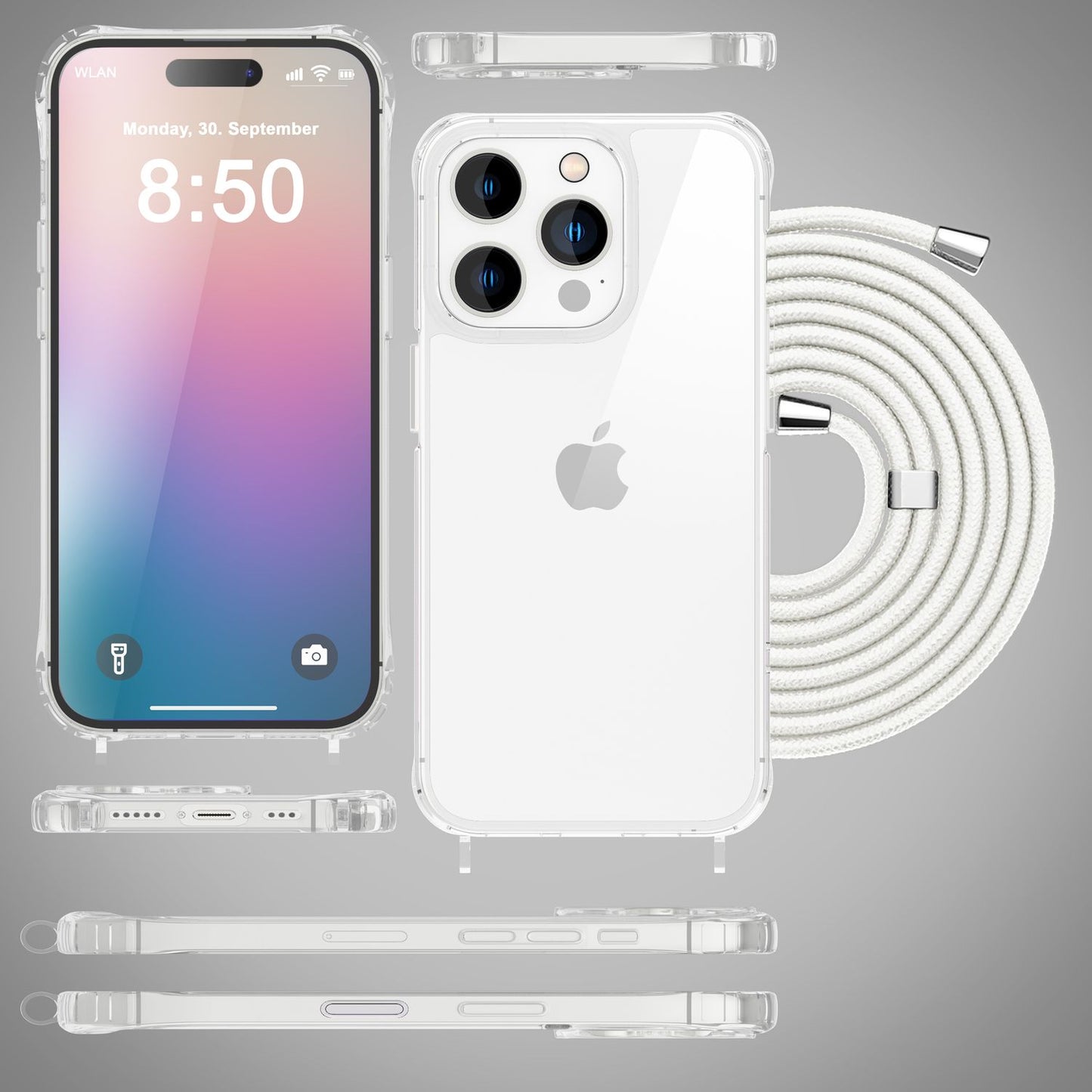 NALIA Clear Case with Neck Strap for iPhone 16 Pro Max, Transparent Hard Phone Case with Phone Chain