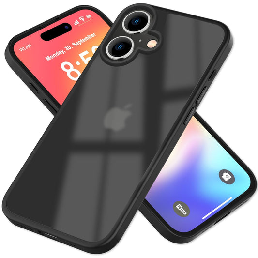 NALIA Matte Hybrid Case for iPhone 16, Anti-Fingerprint Acrylic Back &amp; Silicone Edge, Semi-Transparent