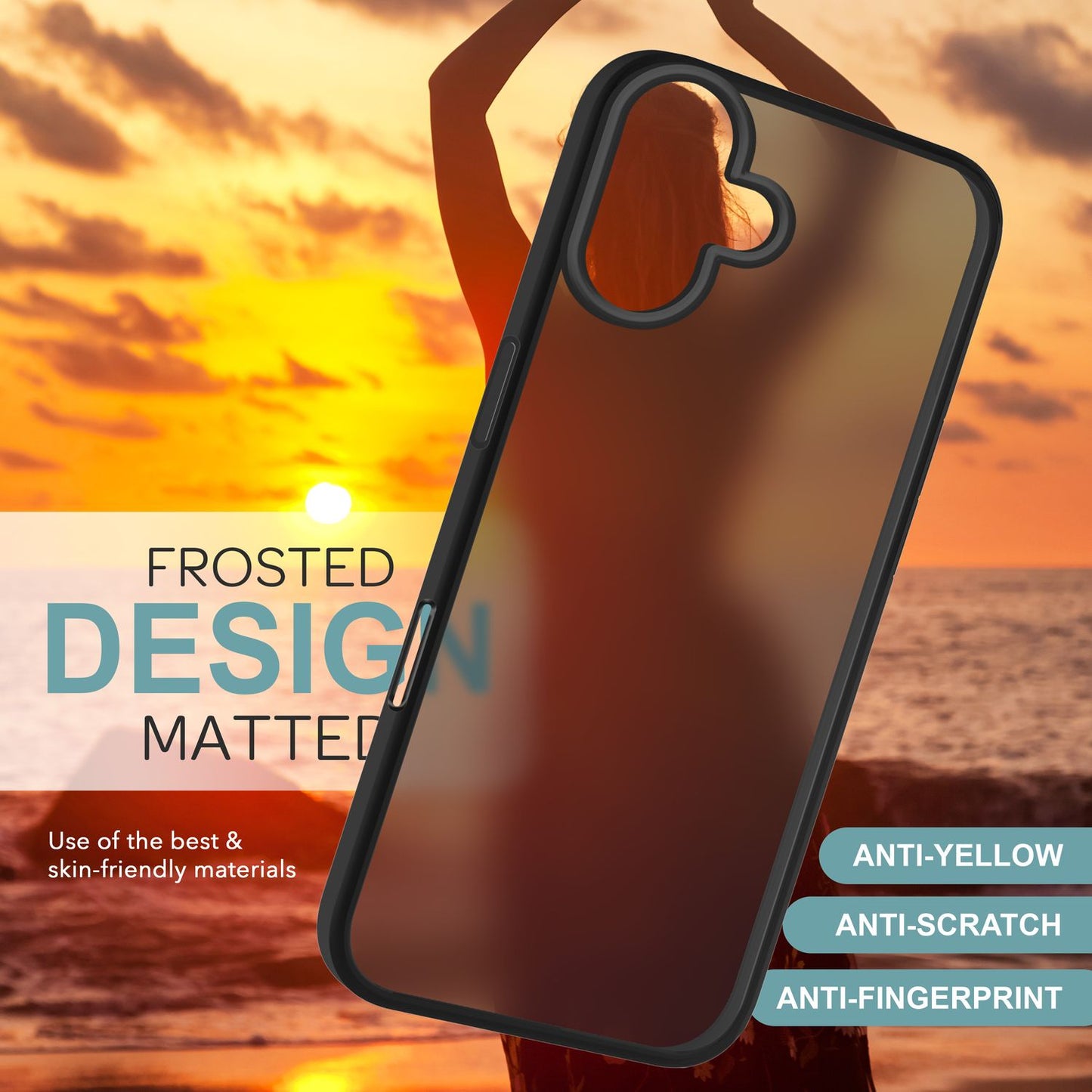 NALIA Matte Hybrid Case for iPhone 16, Anti-Fingerprint Acrylic Back &amp; Silicone Edge, Semi-Transparent