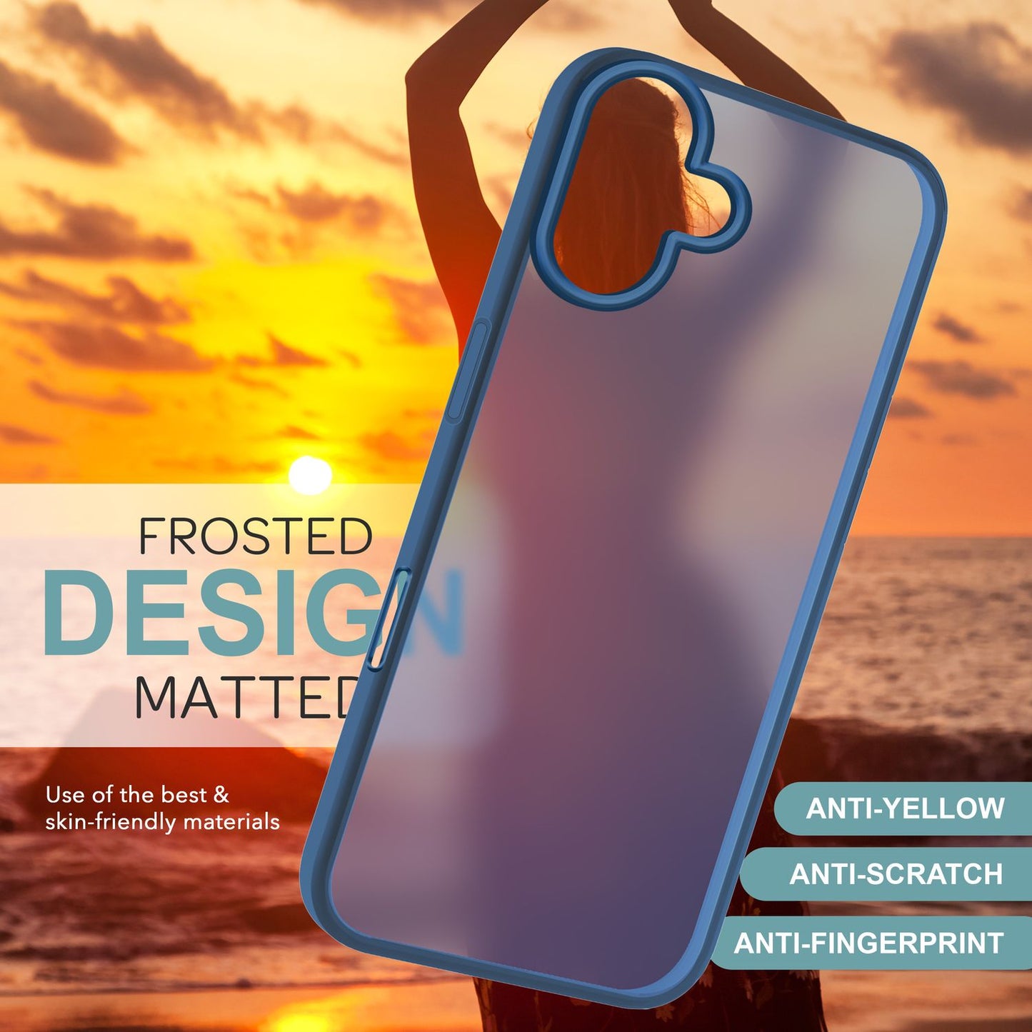 NALIA Matte Hybrid Case for iPhone 16, Anti-Fingerprint Acrylic Back &amp; Silicone Edge, Semi-Transparent