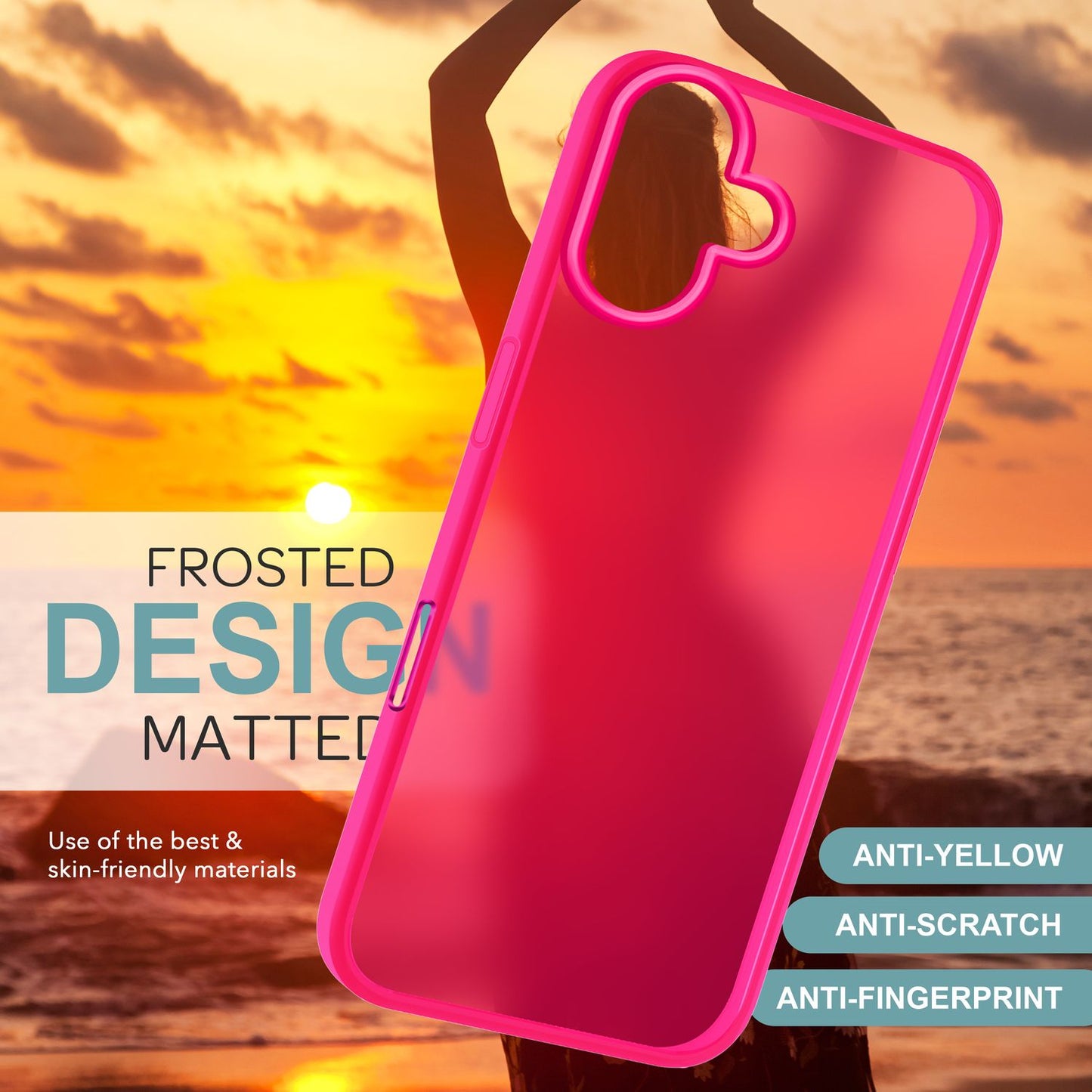 NALIA Matte Hybrid Case for iPhone 16, Anti-Fingerprint Acrylic Back &amp; Silicone Edge, Semi-Transparent