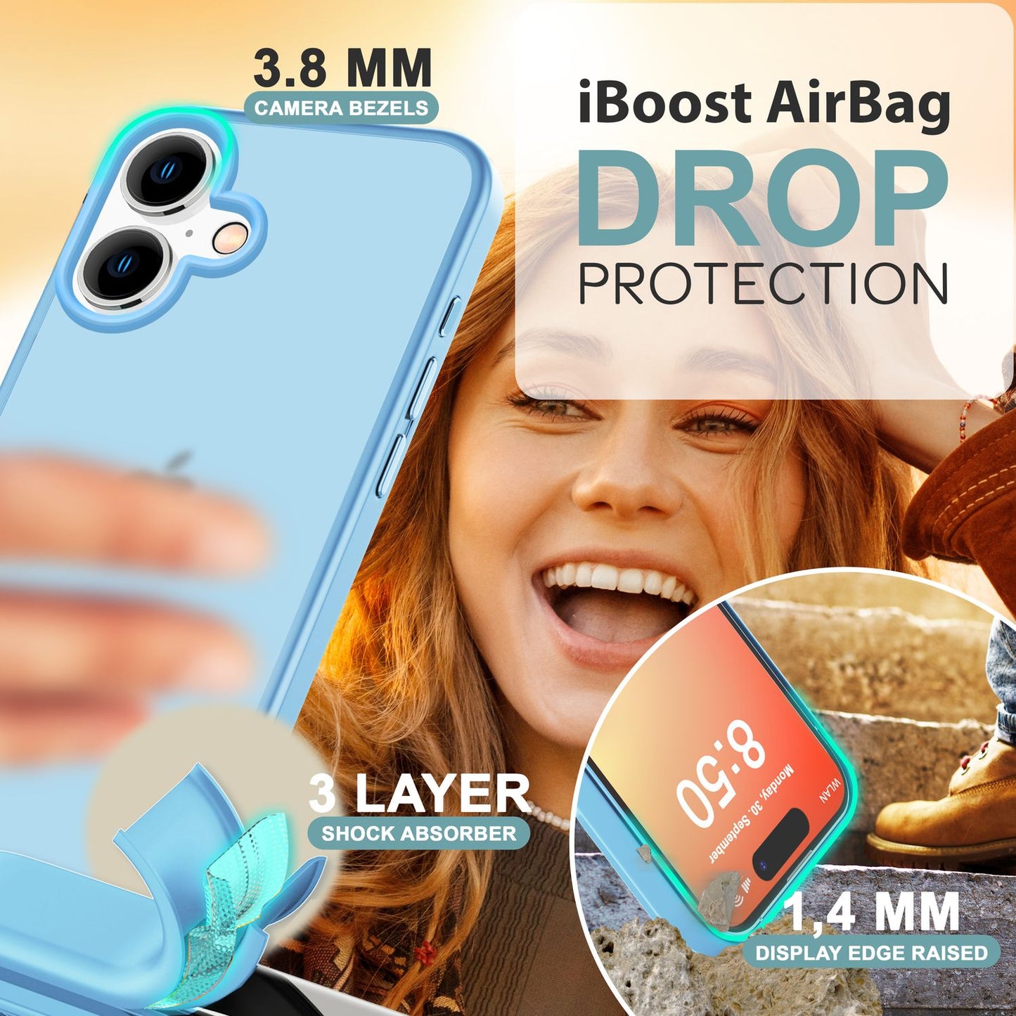 NALIA Matte Hybrid Case for iPhone 16, Anti-Fingerprint Acrylic Back &amp; Silicone Edge, Semi-Transparent