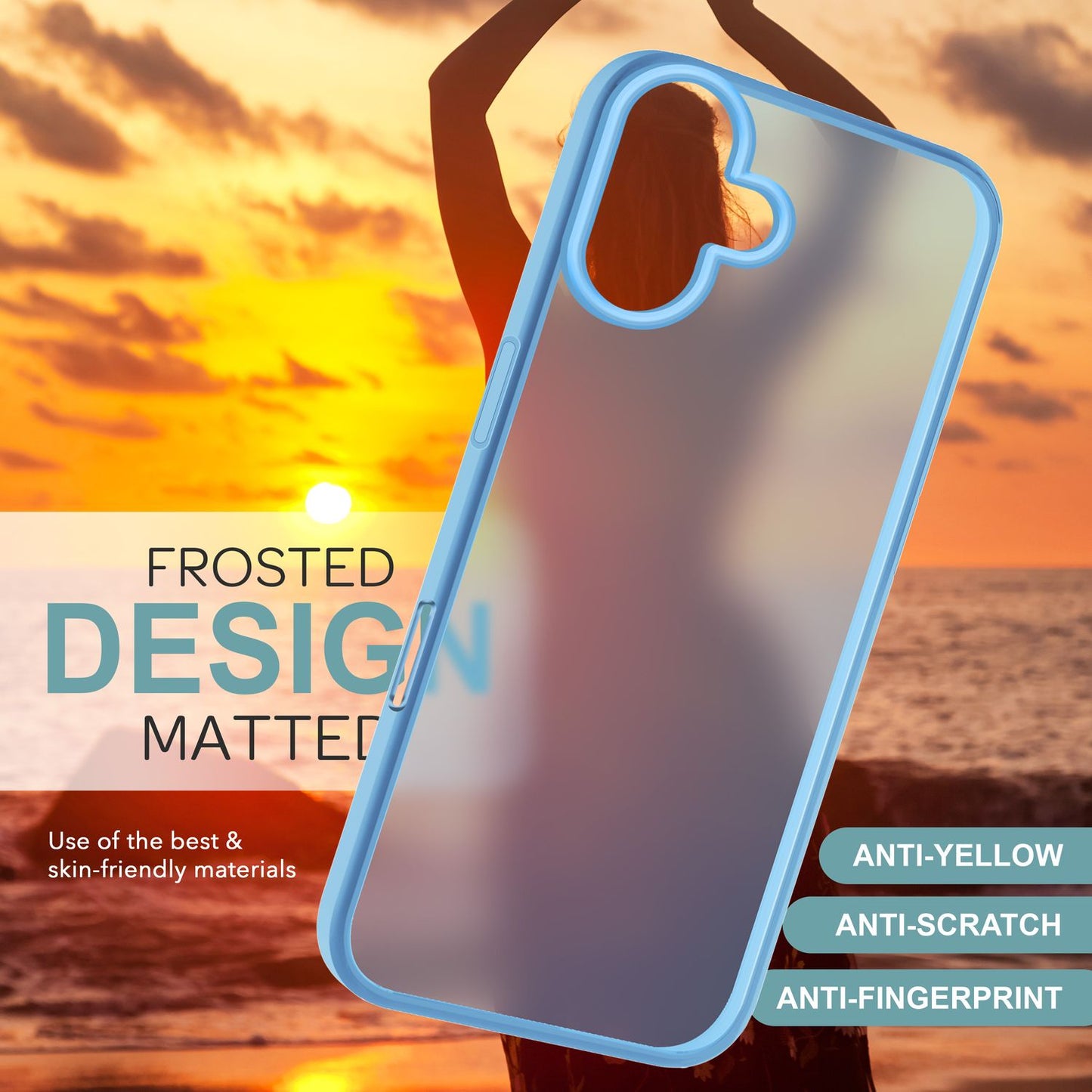 NALIA Matte Hybrid Case for iPhone 16, Anti-Fingerprint Acrylic Back &amp; Silicone Edge, Semi-Transparent