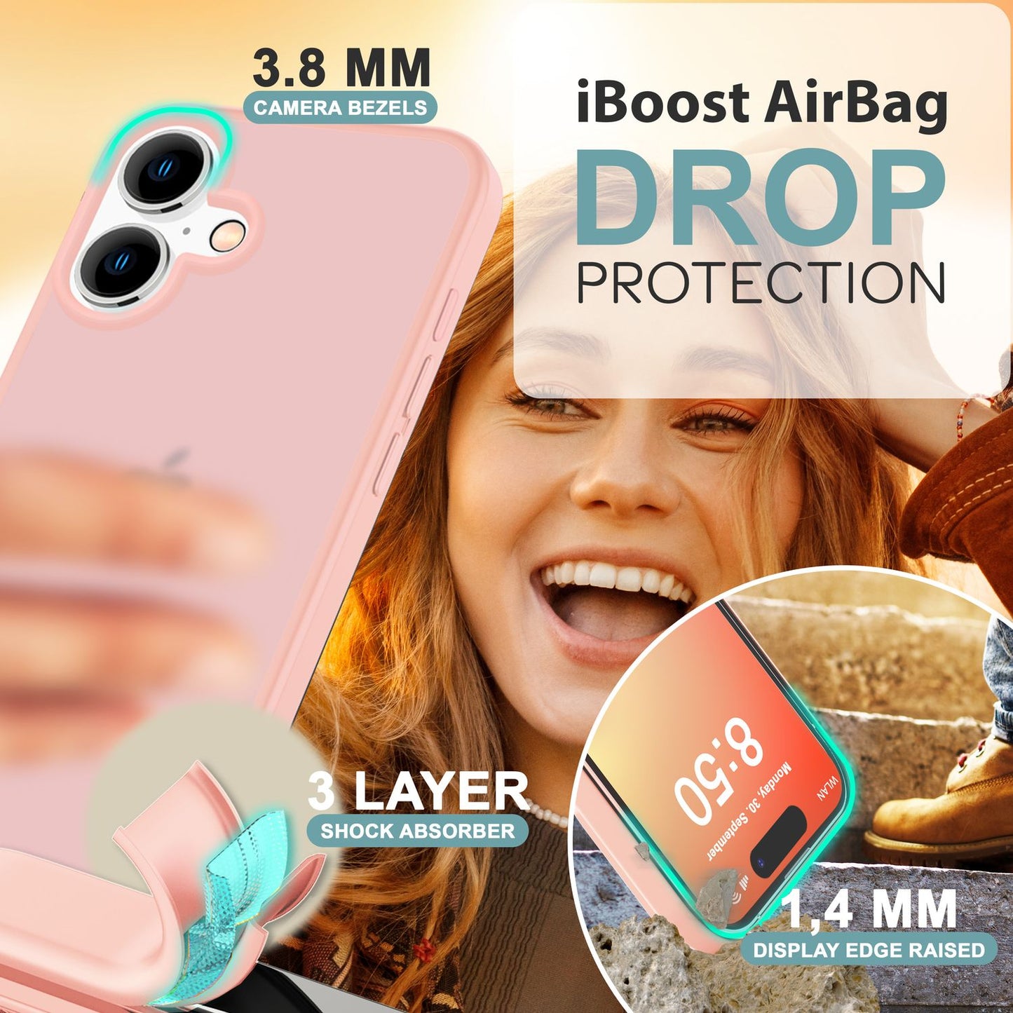 NALIA Matte Hybrid Case for iPhone 16, Anti-Fingerprint Acrylic Back &amp; Silicone Edge, Semi-Transparent