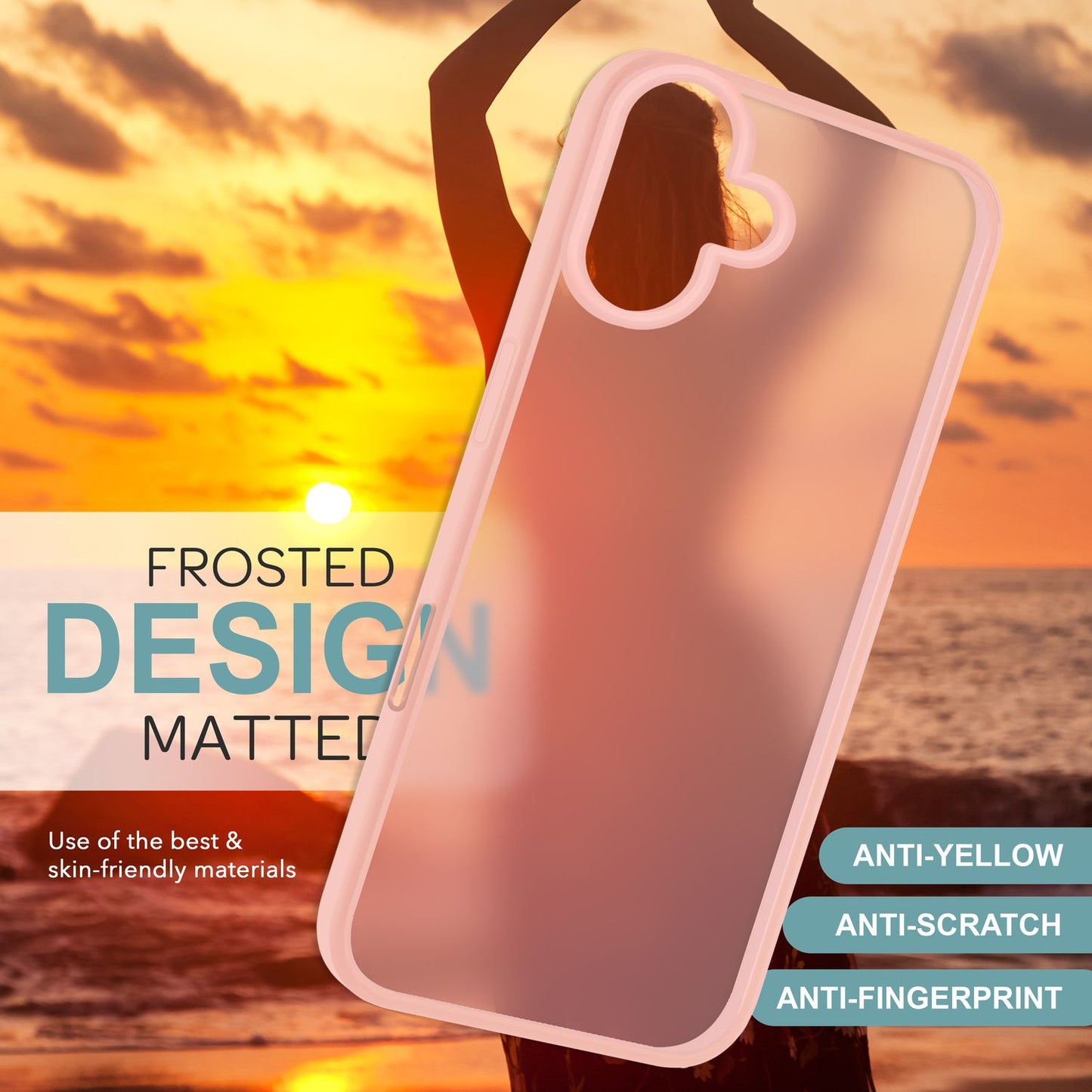 NALIA Matte Hybrid Case for iPhone 16, Anti-Fingerprint Acrylic Back &amp; Silicone Edge, Semi-Transparent