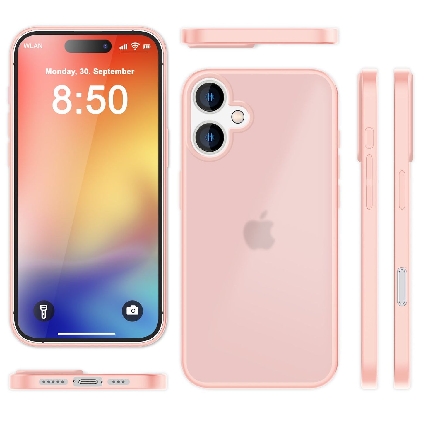 NALIA Matte Hybrid Case for iPhone 16, Anti-Fingerprint Acrylic Back &amp; Silicone Edge, Semi-Transparent