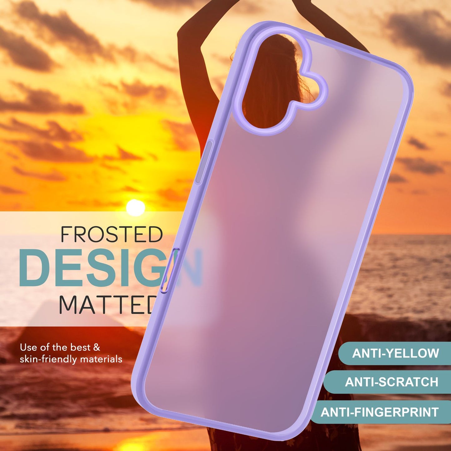 NALIA Matte Hybrid Case for iPhone 16, Anti-Fingerprint Acrylic Back &amp; Silicone Edge, Semi-Transparent