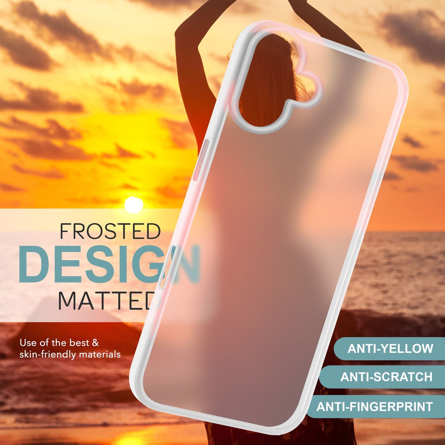 NALIA Matte Hybrid Case for iPhone 16, Anti-Fingerprint Acrylic Back &amp; Silicone Edge, Semi-Transparent