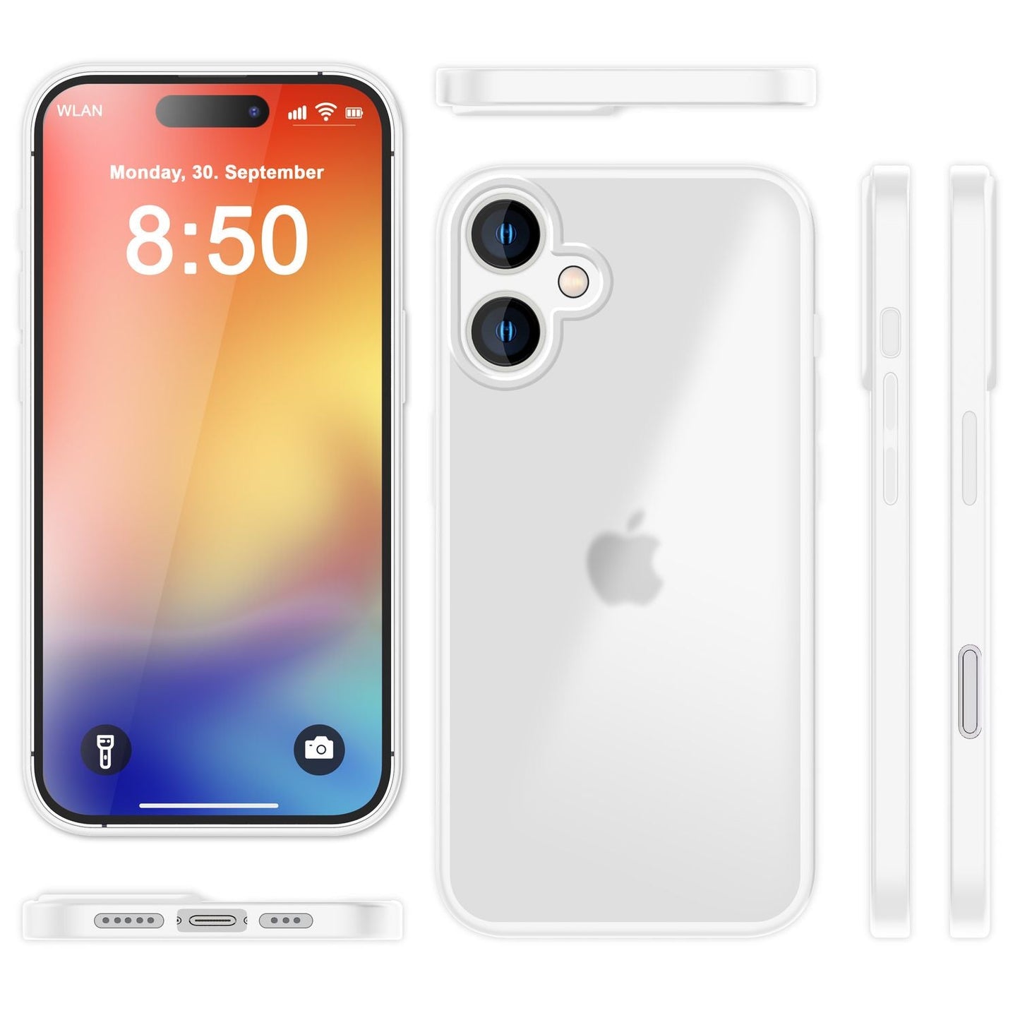 NALIA Matte Hybrid Case for iPhone 16, Anti-Fingerprint Acrylic Back &amp; Silicone Edge, Semi-Transparent