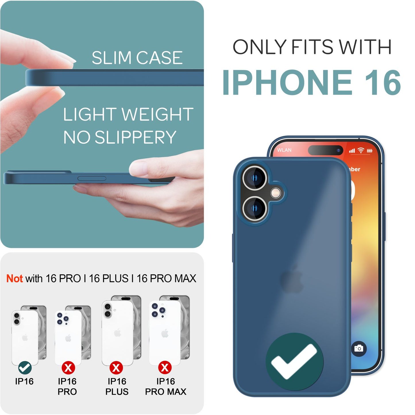 NALIA Matte Hybrid Case for iPhone 16, Anti-Fingerprint Acrylic Back &amp; Silicone Edge, Semi-Transparent