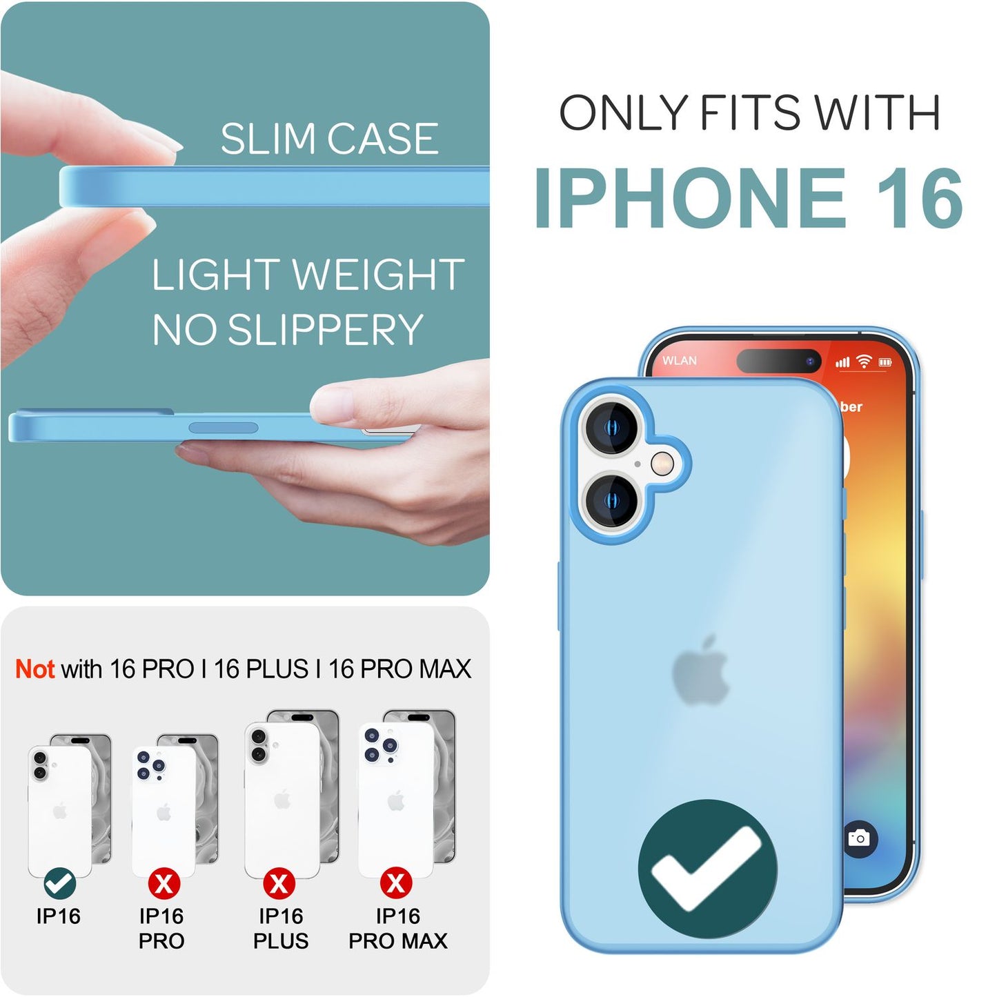 NALIA Matte Hybrid Case for iPhone 16, Anti-Fingerprint Acrylic Back &amp; Silicone Edge, Semi-Transparent